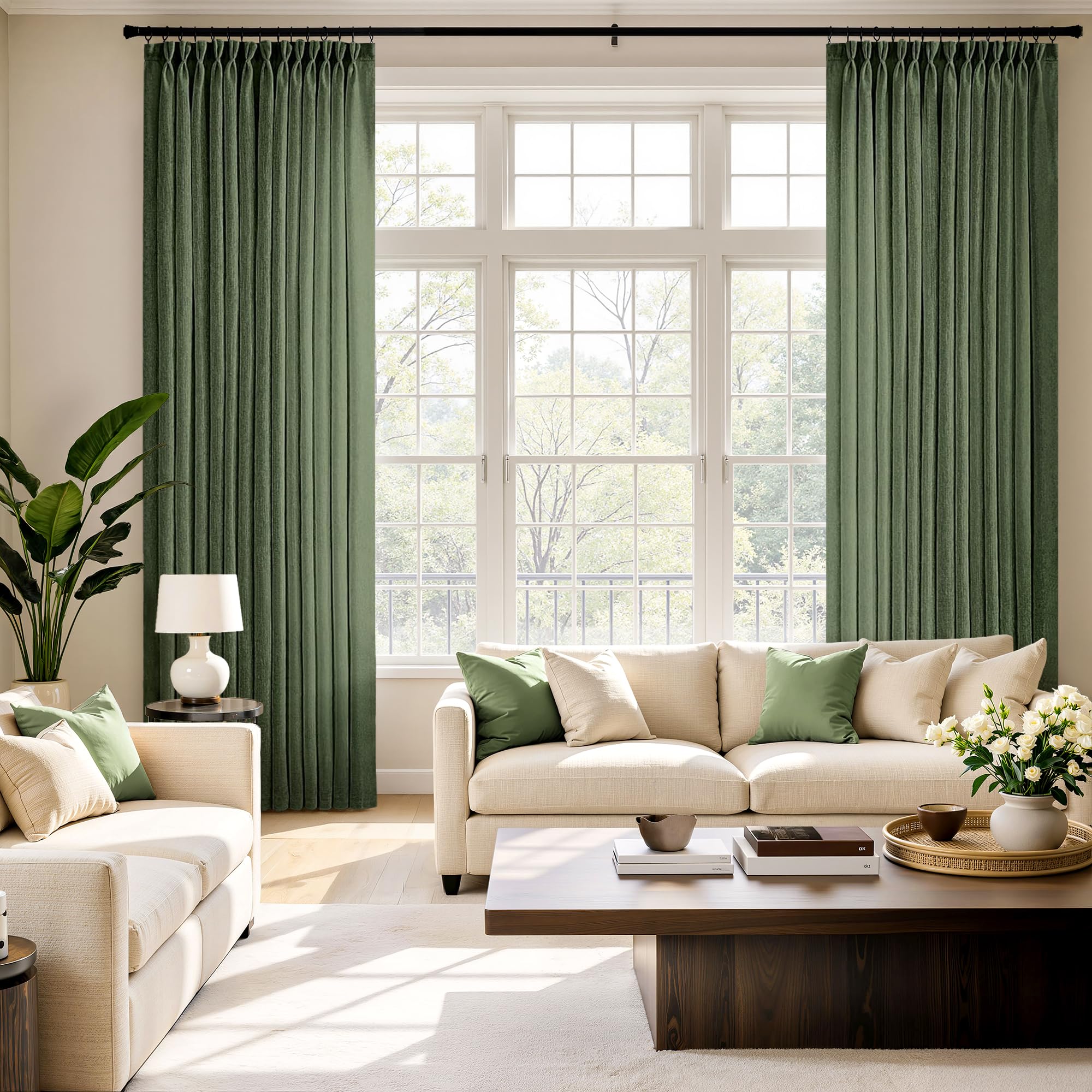 MIULEE Pinch Pleated Linen Curtains 84 Inches Long 2 Panels for Bedroom Living Room, Soft Thick Linen Textured Window Drapes Back Tab Hooks Semi Sheer Light Filtering Farmhouse，Beige