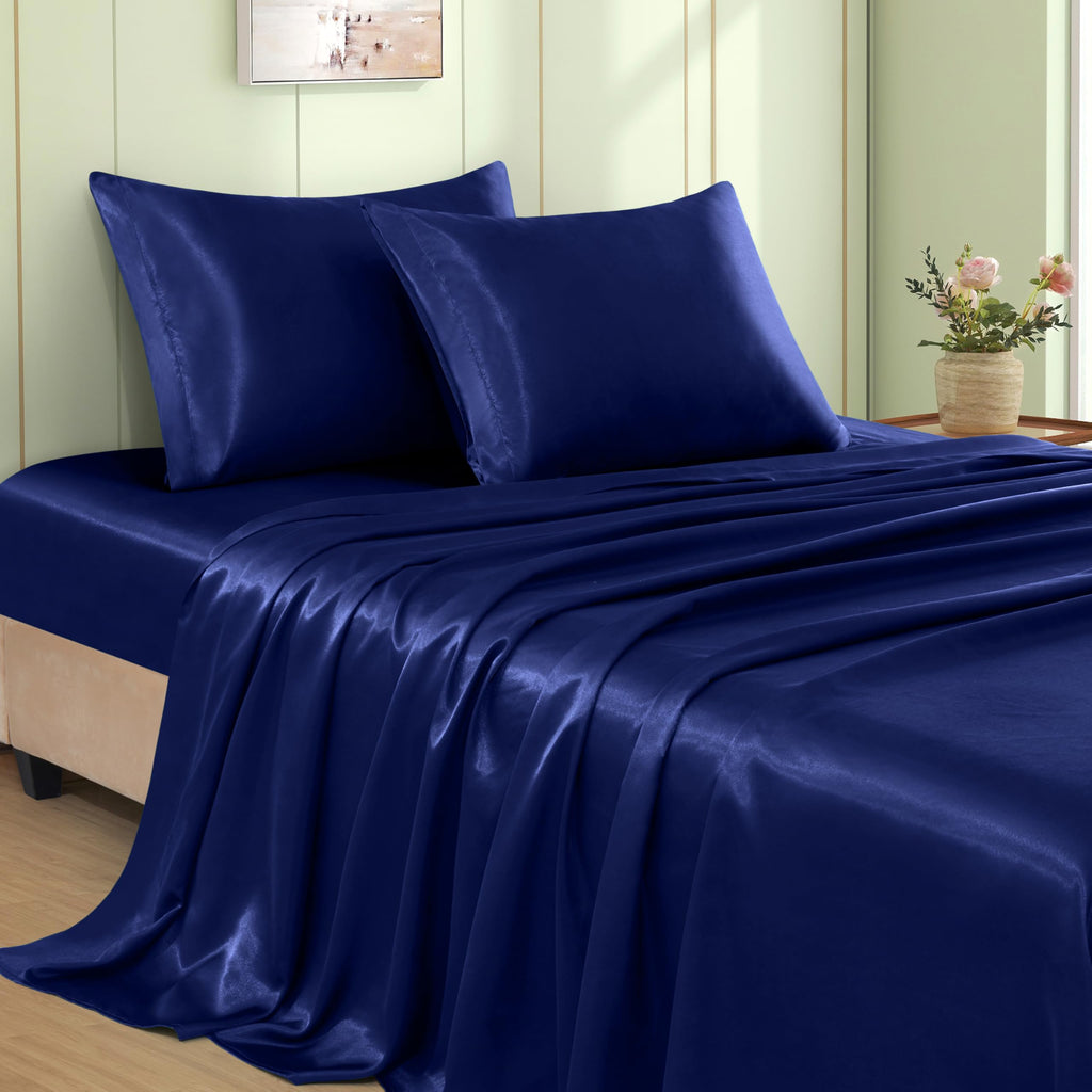 VACVELT 3pcs Beige Satin Sheets Twin Size Bed Set, 15 Inch Deep Pocket Silky Satin Sheet Set, Soft Satin Bedding Set Cooling & Luxury Bed Sheets, 1 Fitted Sheet + 1 Flat Sheet + 1 Pillowcase