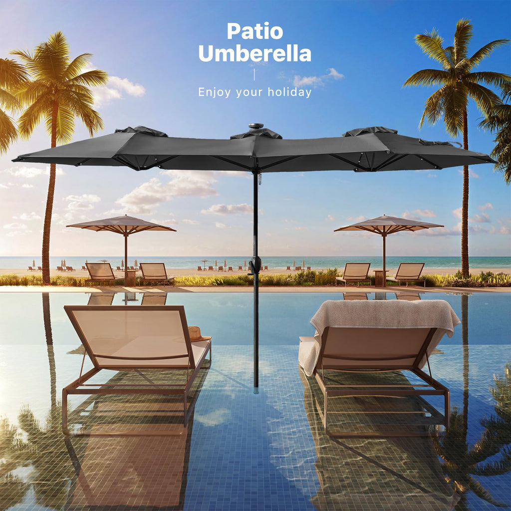 FREE SOLDIER 13ft Patio Umbrella Double Sided Outdoor Umbrella for Patio Table Umbrella with Solar lights for Garden Yard Pool (Beige)
