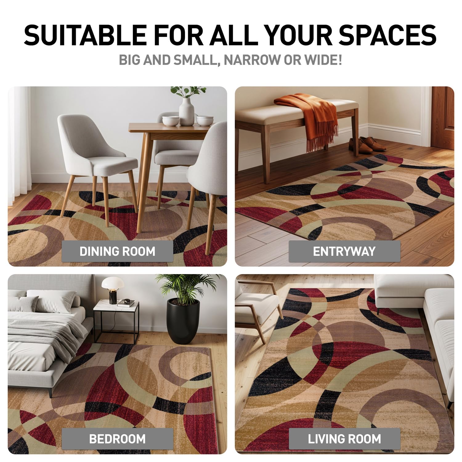 Rugshop Contemporary Modern Circles Abstract Area Rug 2' x 3' Blue