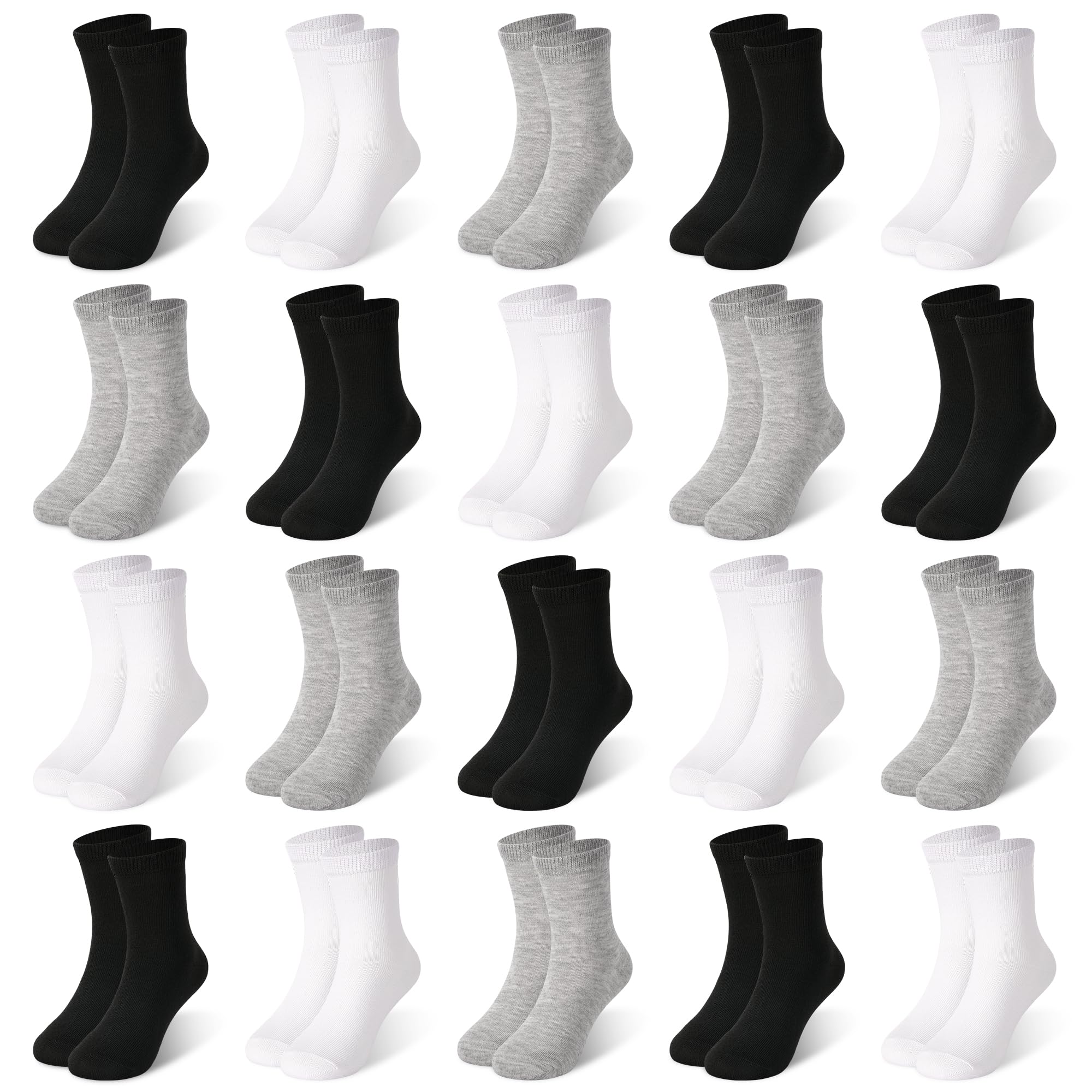 ZERULETS 20 Pairs Toddler Kids Crew Socks - Boys Girls Athletic Mid Calf Cut for School, 1-13 Years
