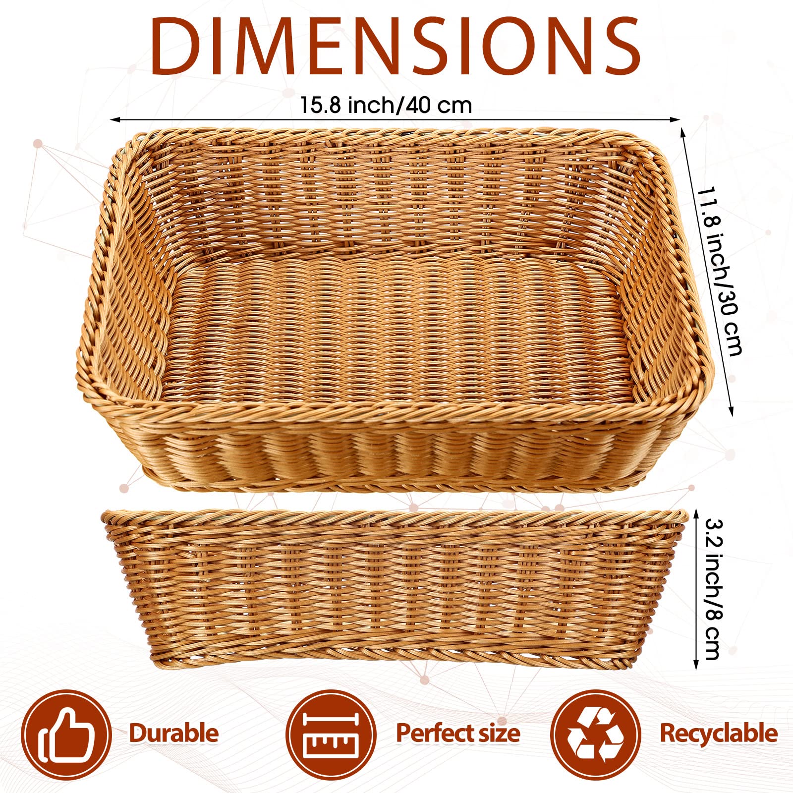 Eccliy 6 Pack Wicker Bread Baskets 15.8 Inch Woven Serving Basket for Gifts, Poly Wicker Storage Rectangle Rattan Display Trays for Bread Food Vegetables Fruit Snacks Tabletop Restaurant Home