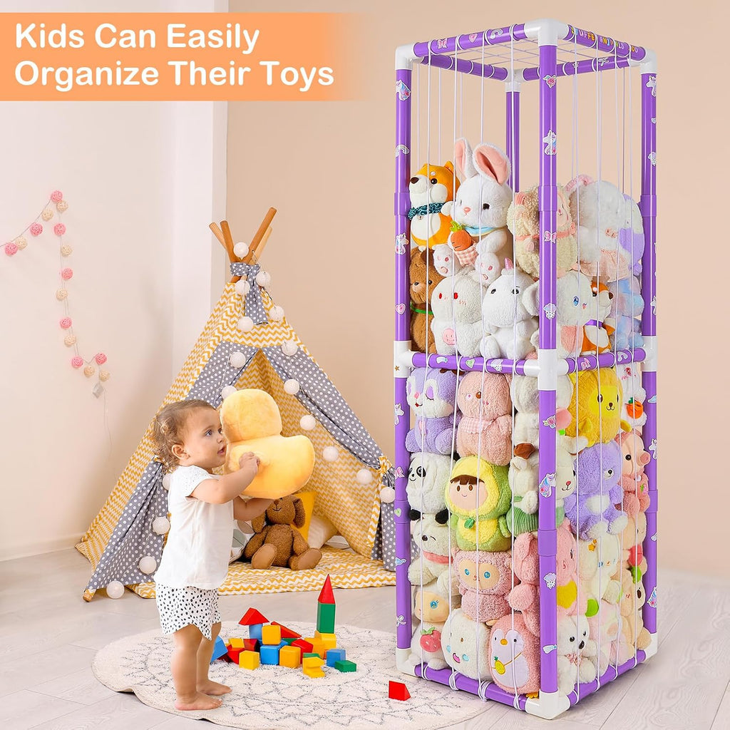 FIOBEE Stuffed Animals Storage Zoo Thicken PVC Tube Toy Organizer with Elastic Band Large Stuffed Animals Holder for Nursery Playroom Bedroom Room Furniture Plush Storage, Purple