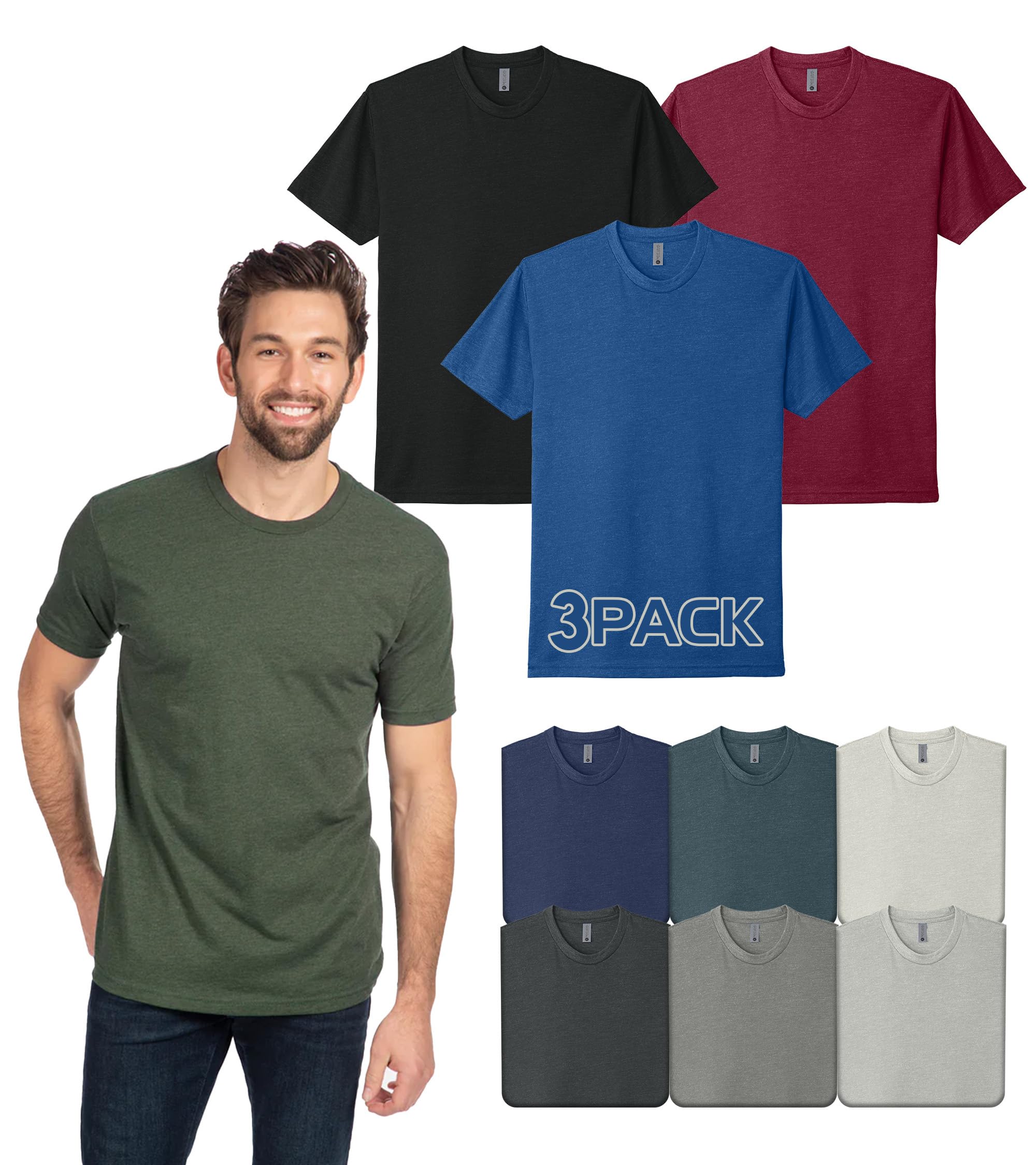 Next Level Apparel 6210 Men's T-Shirts, Pack of Unisex CVC Cotton Blend Bulk Undershirt – Custom Color Set Remera para Hombre