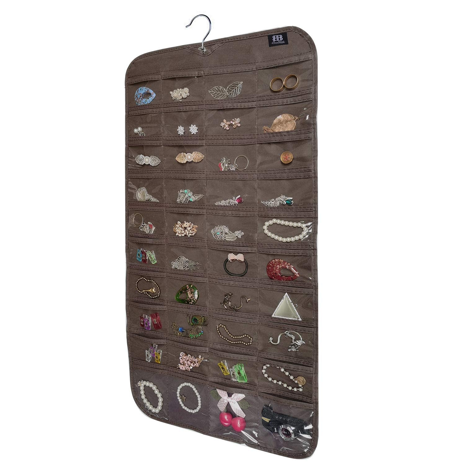BB Brotrade Hanging Jewelry Organizer,Accessories Organizer,80 Pocket Organizer for Holding Jewelries（Beige）
