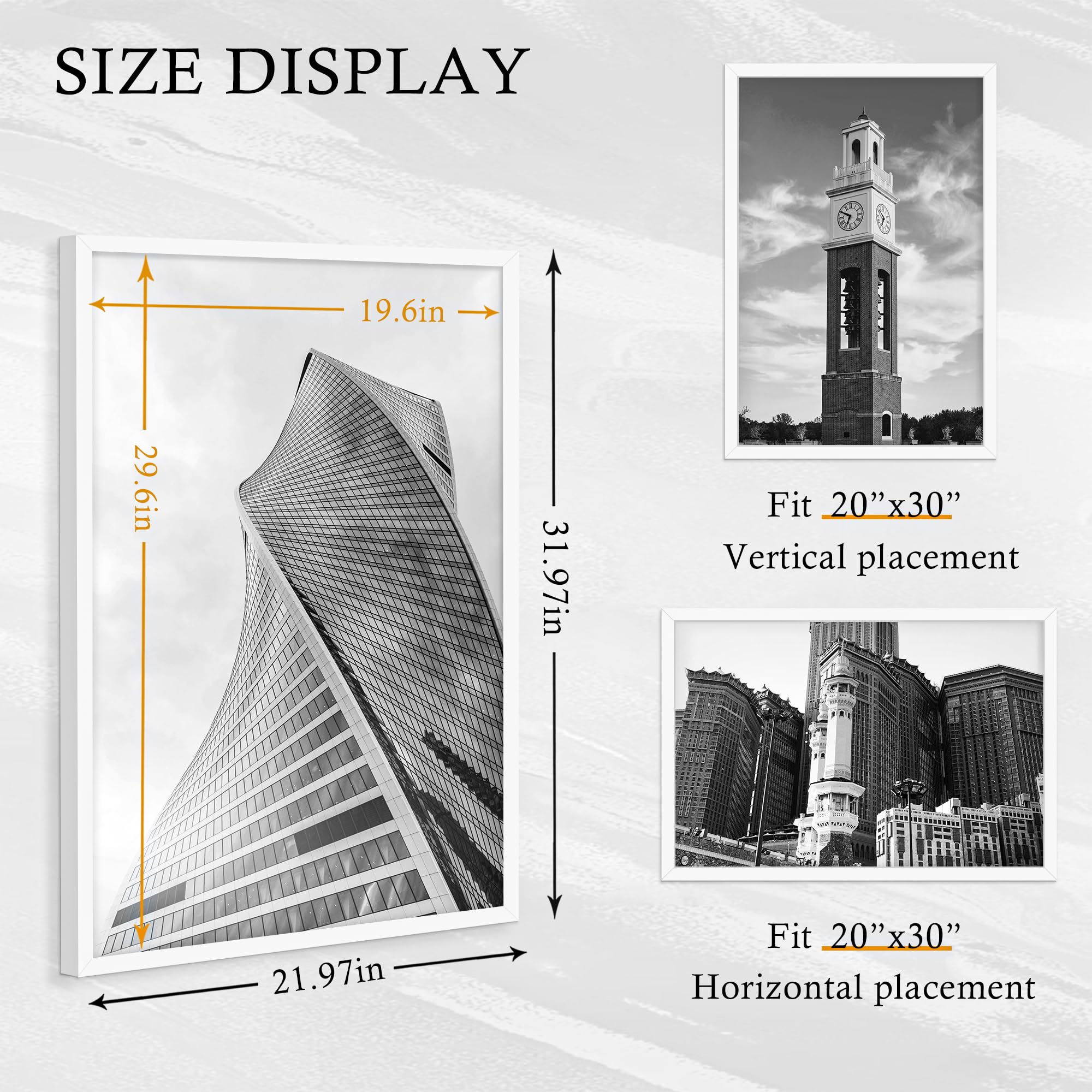 16x24 Black Frame 2 Pack, Engineered Wood for 24 x 16 in Poster | Horizontal or Vertical Wall Mounting, 24x16 Poster Frames for Gallery, Office, and Home Decor