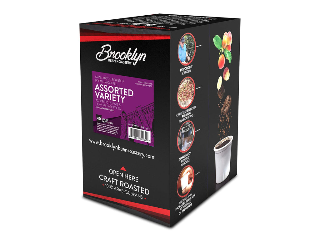 Brooklyn Beans Coffee Pods, Medium Roast Gourmet Variety Pack - Compatible with Keurig K Cup Brewers Including 2.0 Machines, 40 Count