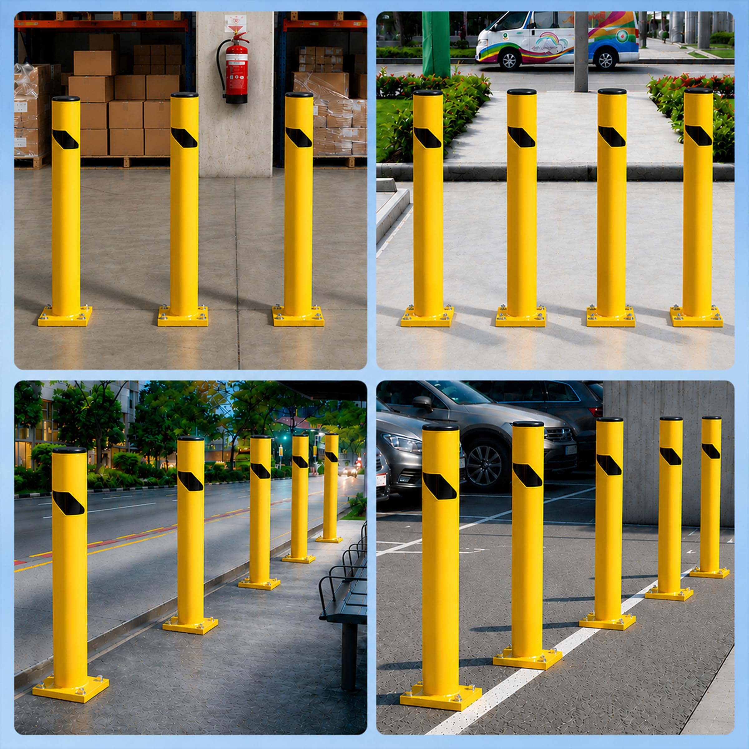 Crowd Control Warehouse Trafford Industrial Steel Bollards 24” Height, Safety Steel Post, Yellow Powder-Coated Finish Heavy Duty Fillable with Concrete, for Driveway Barrier, Parking Pole & Traffic