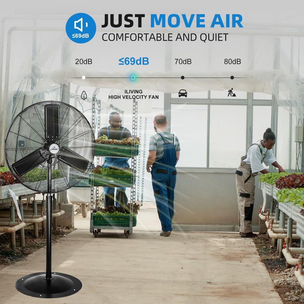 iLiving ILG8P30-72 Commercial Pedestal Floor Fan, 30-Inch, Industrial Heavy Duty Floor Standing Fan with 7261 CFM, Perfect for Home, Shop, Bedroom, Gym, Garage, Black