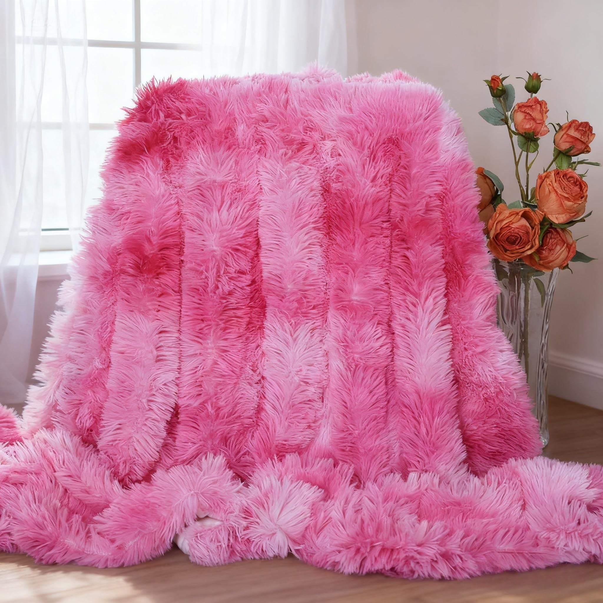 Plush Super Soft Blanket Bedding Sofa Cover Furry Fuzzy Fur Warm Throw Qulit Cozy Couch Blanket for Winter (51"x63", Black)