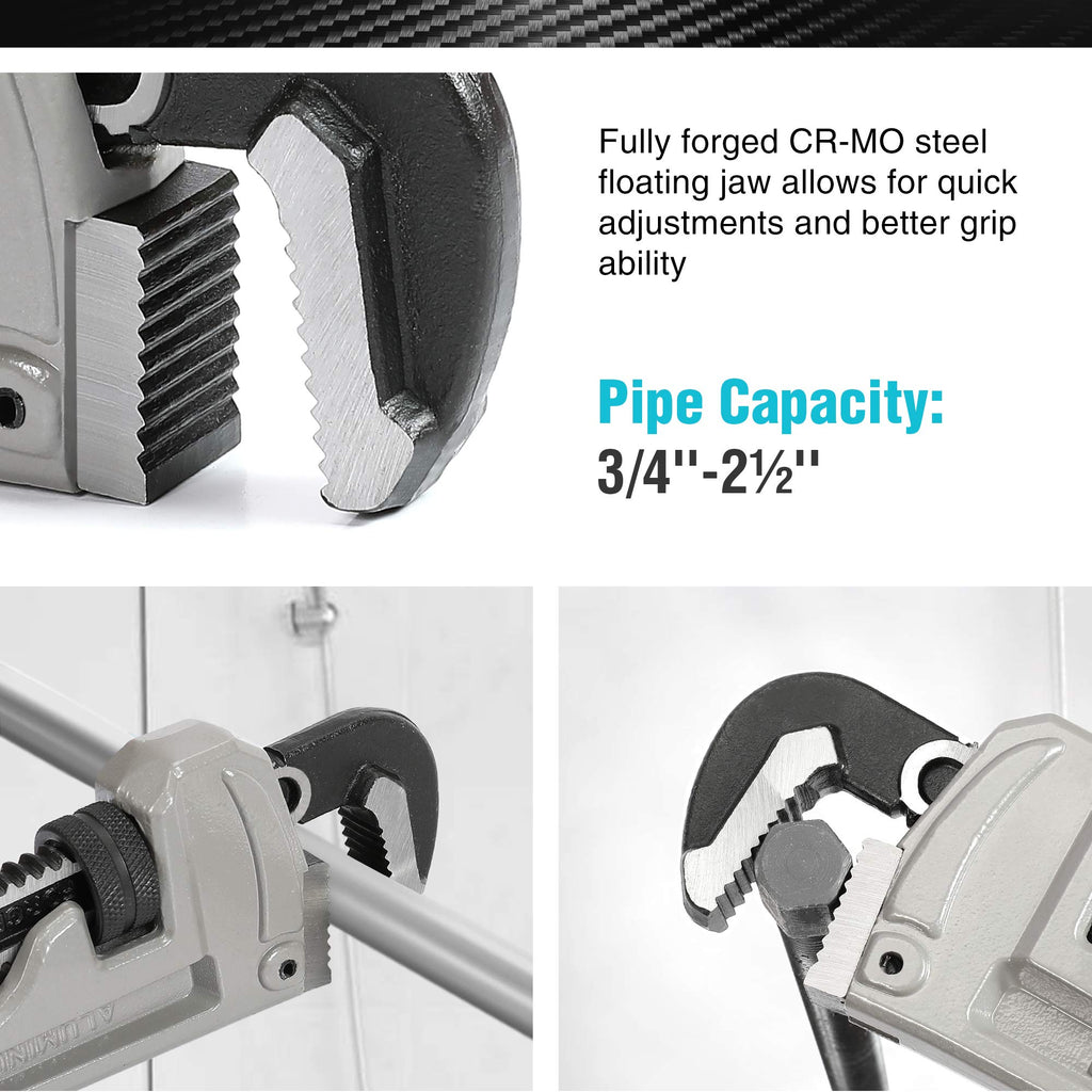 DURATECH 8-inch Heavy Duty Aluminum Straight Pipe Wrench, Adjustable Plumbing Wrench, Drop Forged, Exceed GGG standard