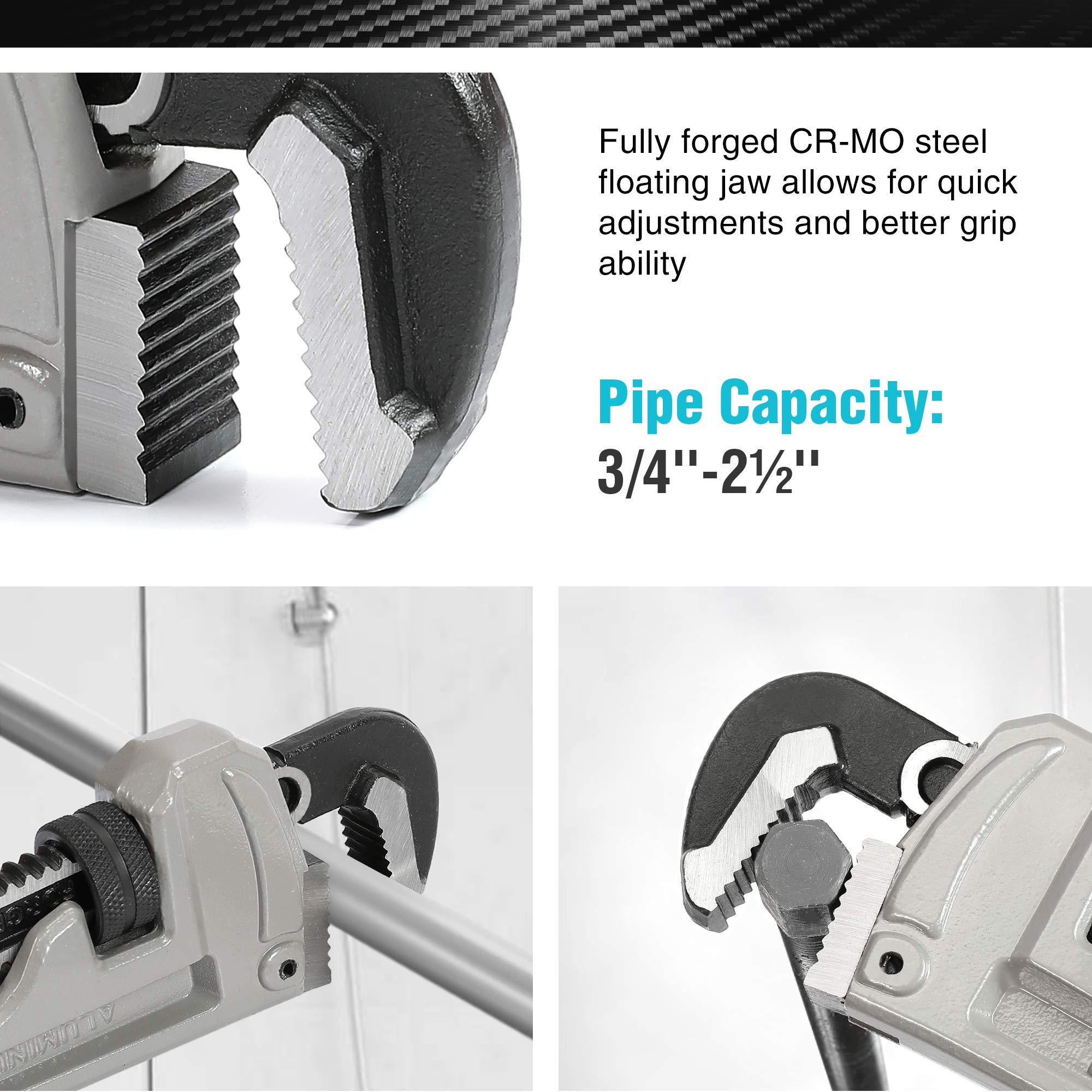 DURATECH 8-inch Heavy Duty Aluminum Straight Pipe Wrench, Adjustable Plumbing Wrench, Drop Forged, Exceed GGG standard