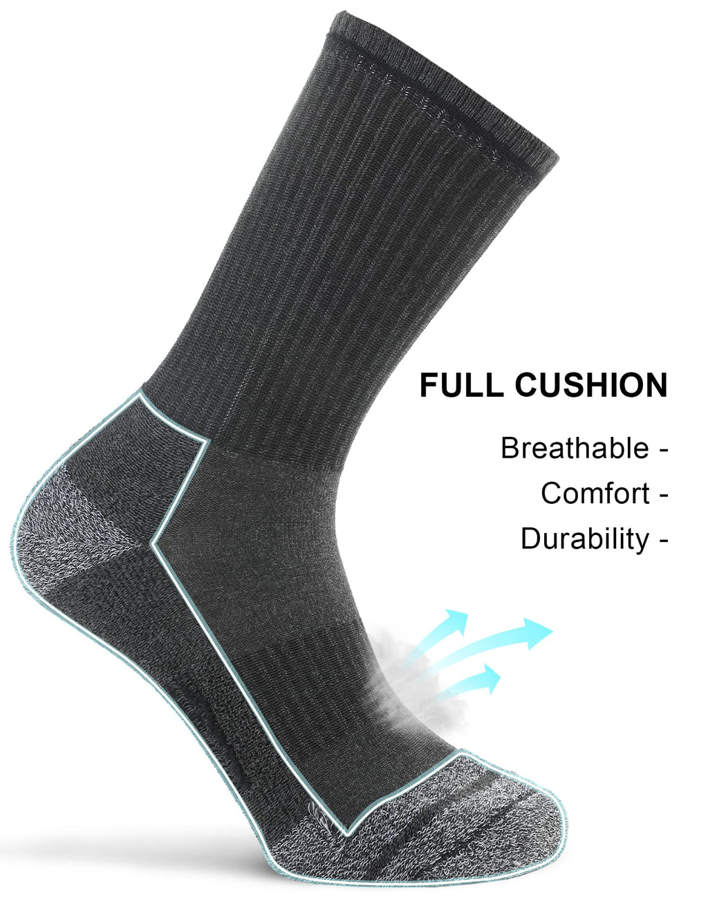 FITRELL 6 Pack Men's Athletic Moisture Wicking Crew Socks Cushioned Sport Running Work Boot Socks Size 9-12/12-15