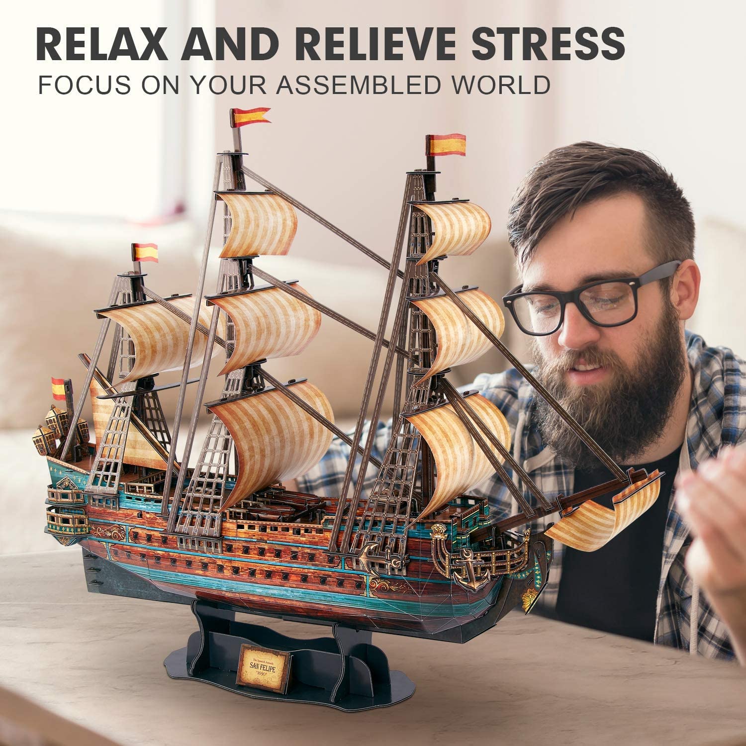 CubicFun 3D Ship Puzzles for USS Constitution Sailing Boat Models for Adults and Teens Toys, 193 Pieces