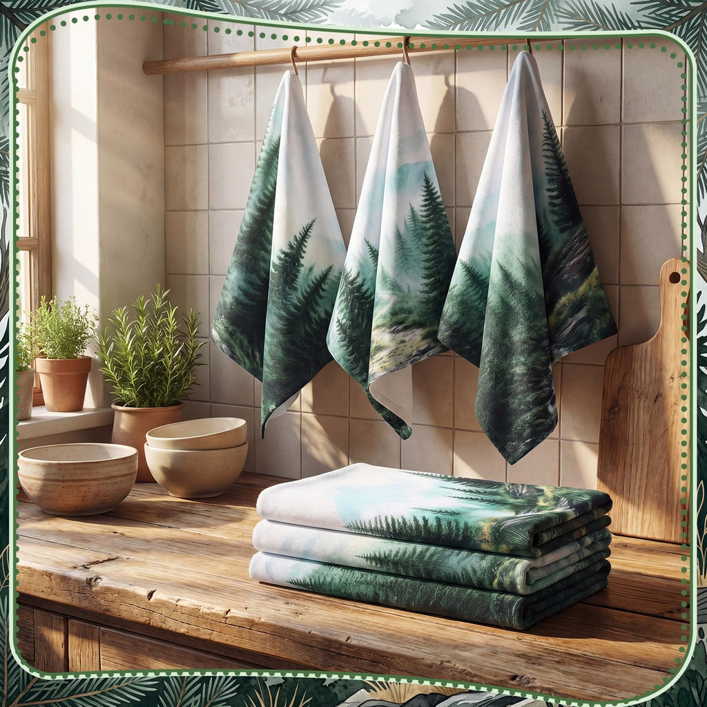 Breling Set of 6 Summer Beach Kitchen Towels Coastal Dish Towel Bathroom Decorative Sea Palm Trees Cloths for Kitchen Bathroom Home Cooking Housewarming Gifts, 14 x 21 Inch