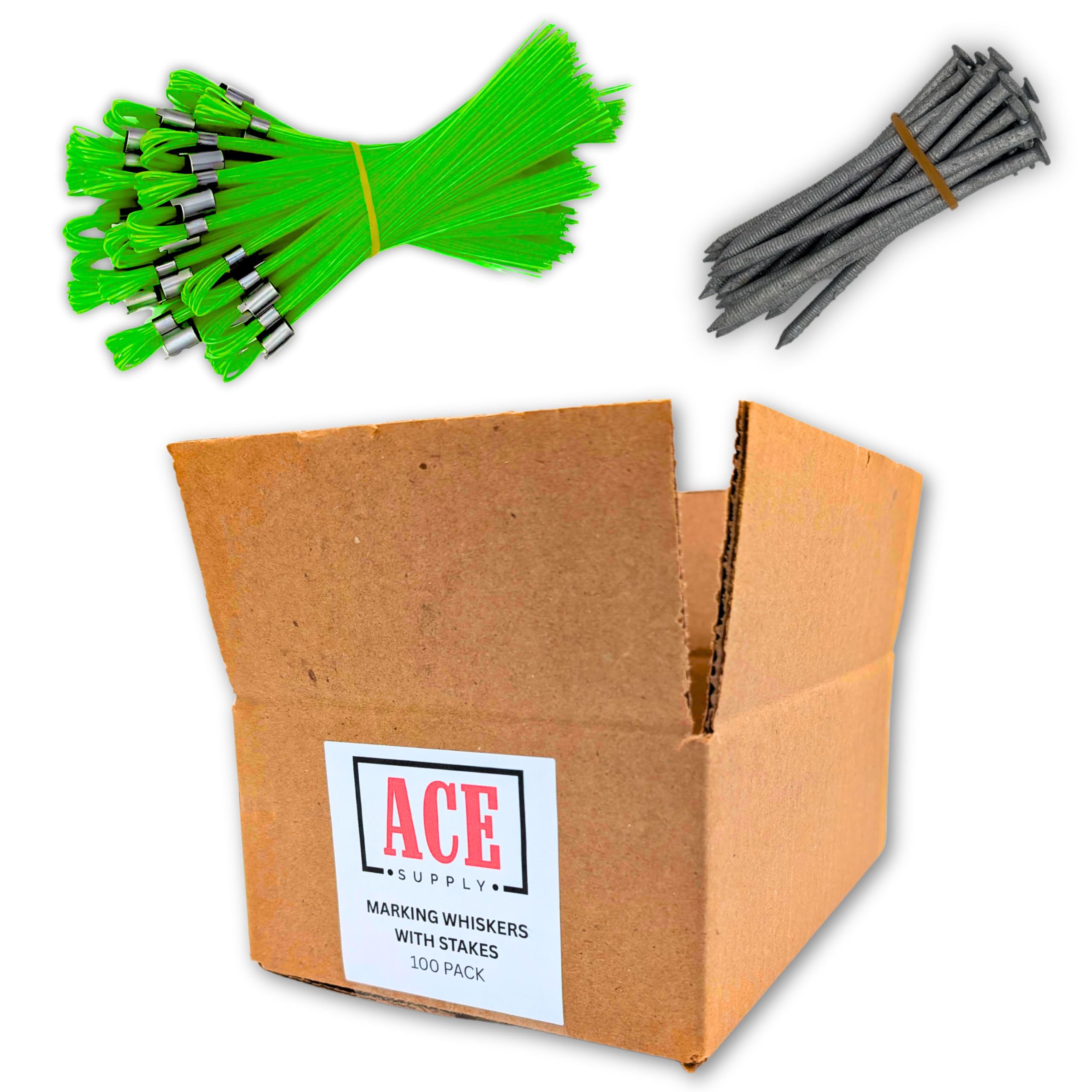 Blue Marking Whiskers With Stakes - 25 Pack - Durable Marking Whisker Set - Use Survey Whiskers As Ground Markers, Construction Markers, Or Trail Markers