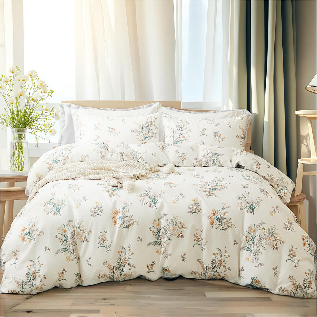 100% Natural Cotton Comforter Set Queen 3 Pcs Grayish Blue Bedding Sets with Luxurious Damask Pattern, Reversible Breathable Soft Comforter Sets for All Season