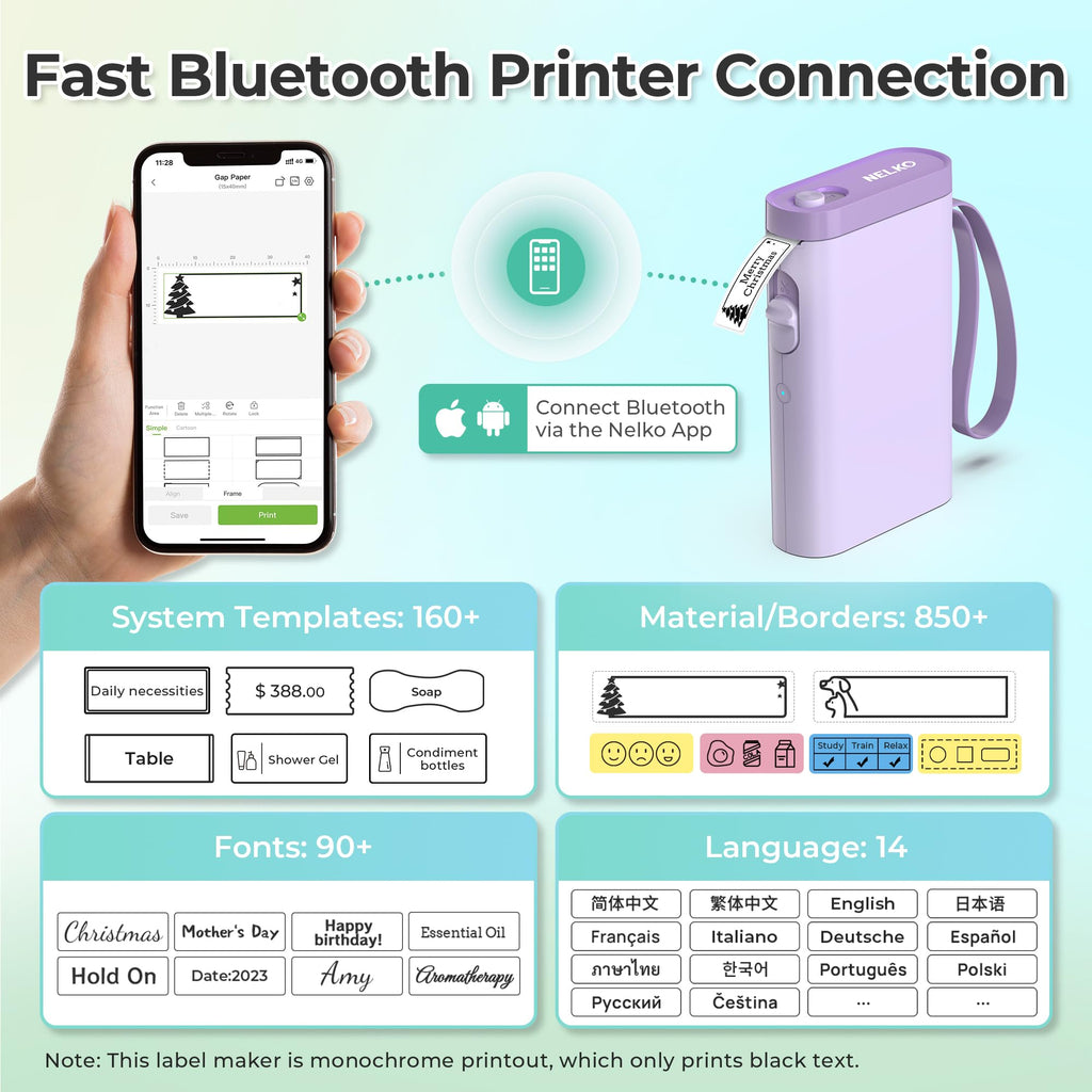 Nelko Label Maker Machine with Tape, P21 Bluetooth Label Printer, Wireless Mini Label Makers with Multiple Templates for School Office Home, White