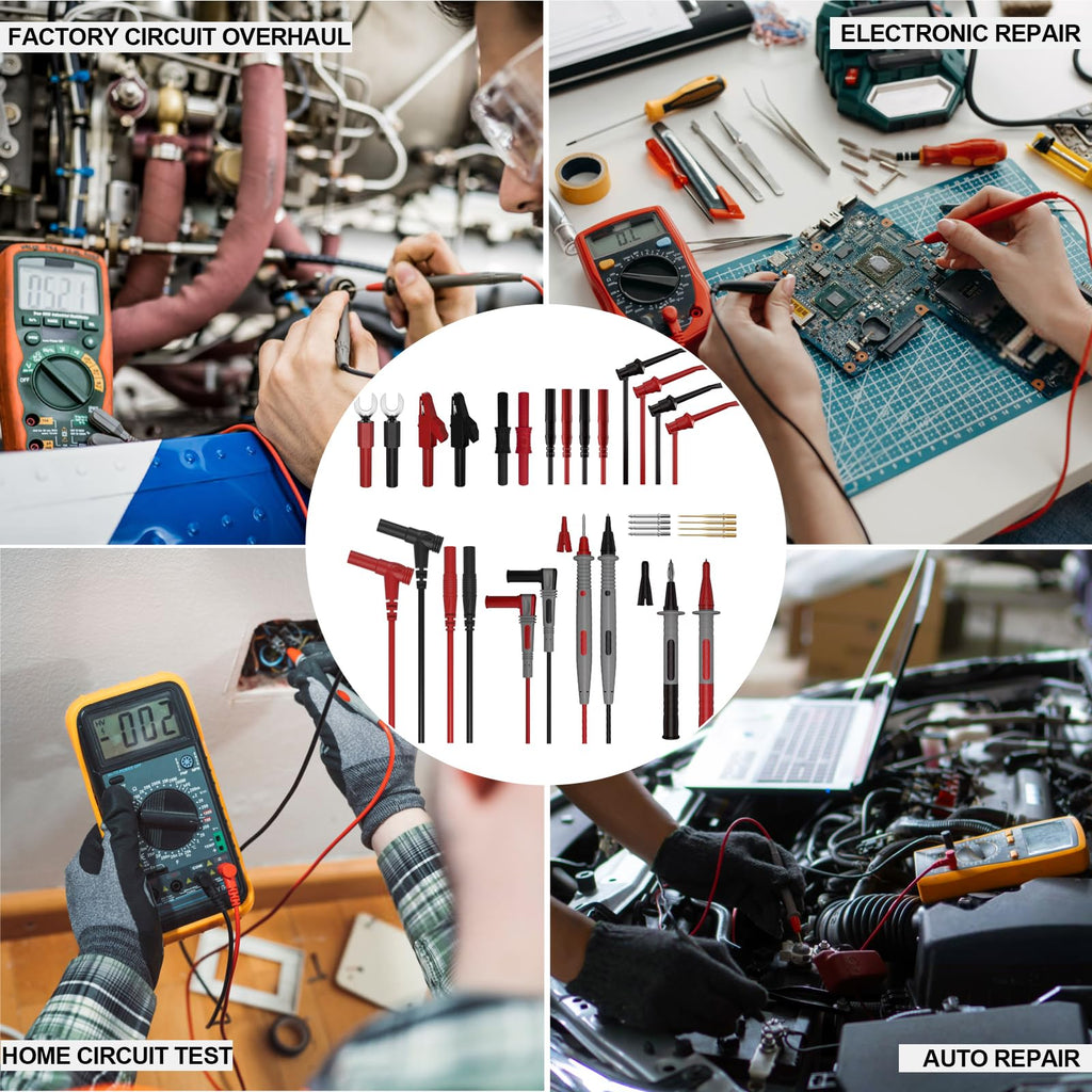 12pc Multimeter Test Leads,Test Leads with Alligator Clips,Test Hook,Banana Plug Leads,Telescopic Testing Hook,Suitable for Fluke, Kaiweets, Innova Multimeter, Voltmeter, Clamp Meter