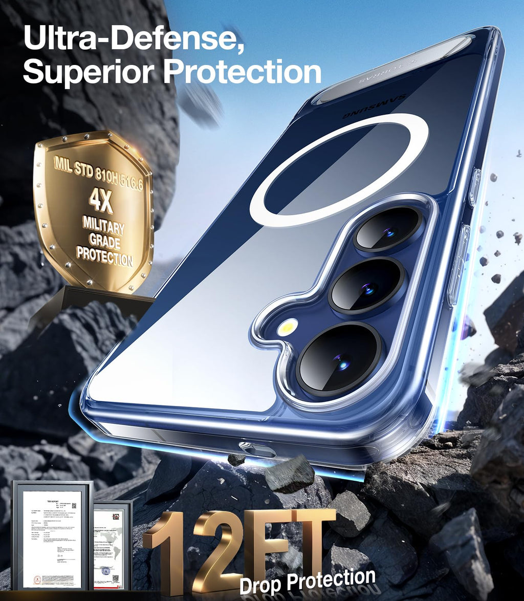 TORRAS Strong Magnetic & Seamless Stand for Samsung Galaxy S24 Ultra Case, Fit for MagSafe, Mil-Grade Drop Protection, Kickstand for Samsung Galaxy S24 Ultra Case, Translucent Back/Black Edge