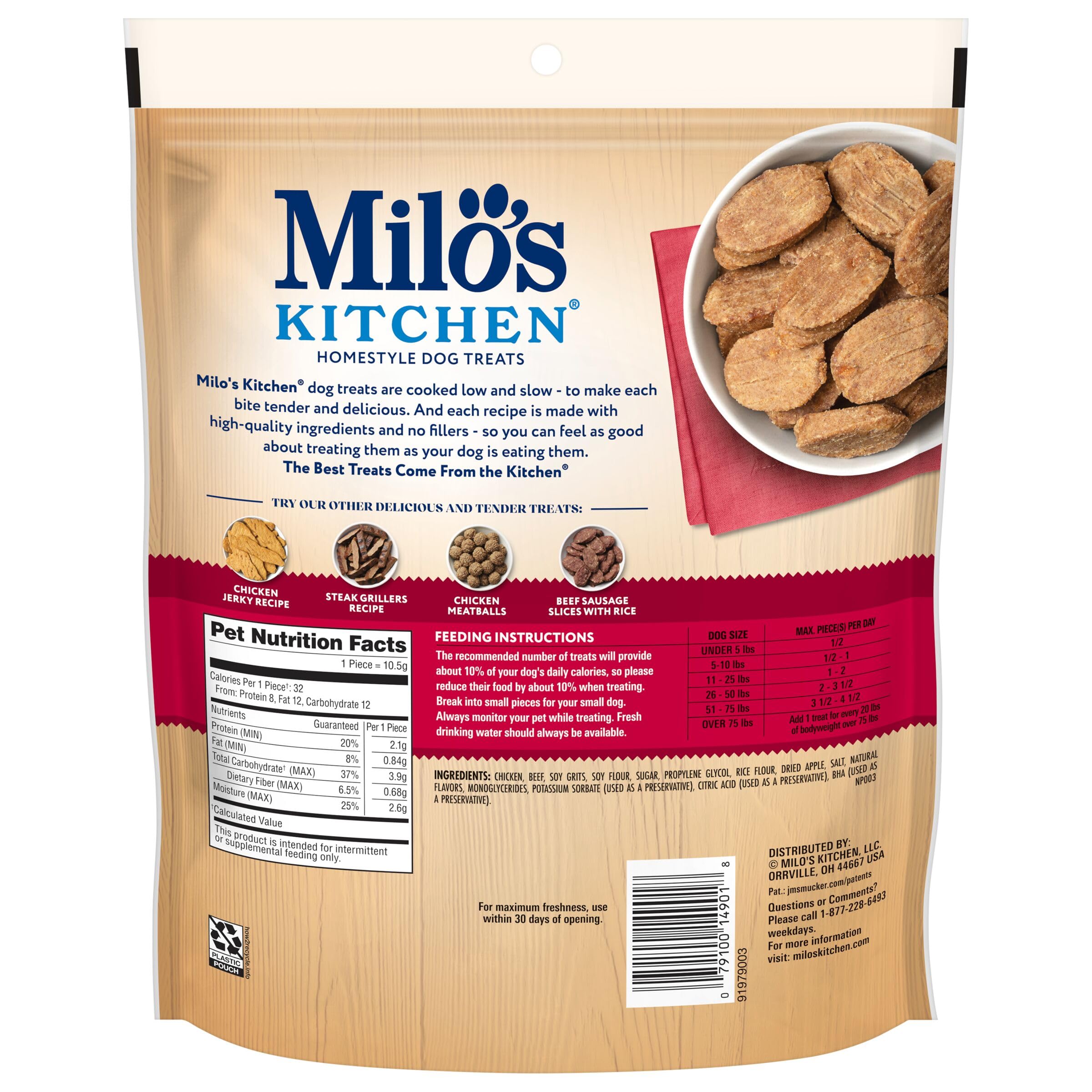 Milo's Kitchen Homestyle Dog Treats, Beef Sausage Slices, 10 Ounce, High Protein, No Artificial Flavors