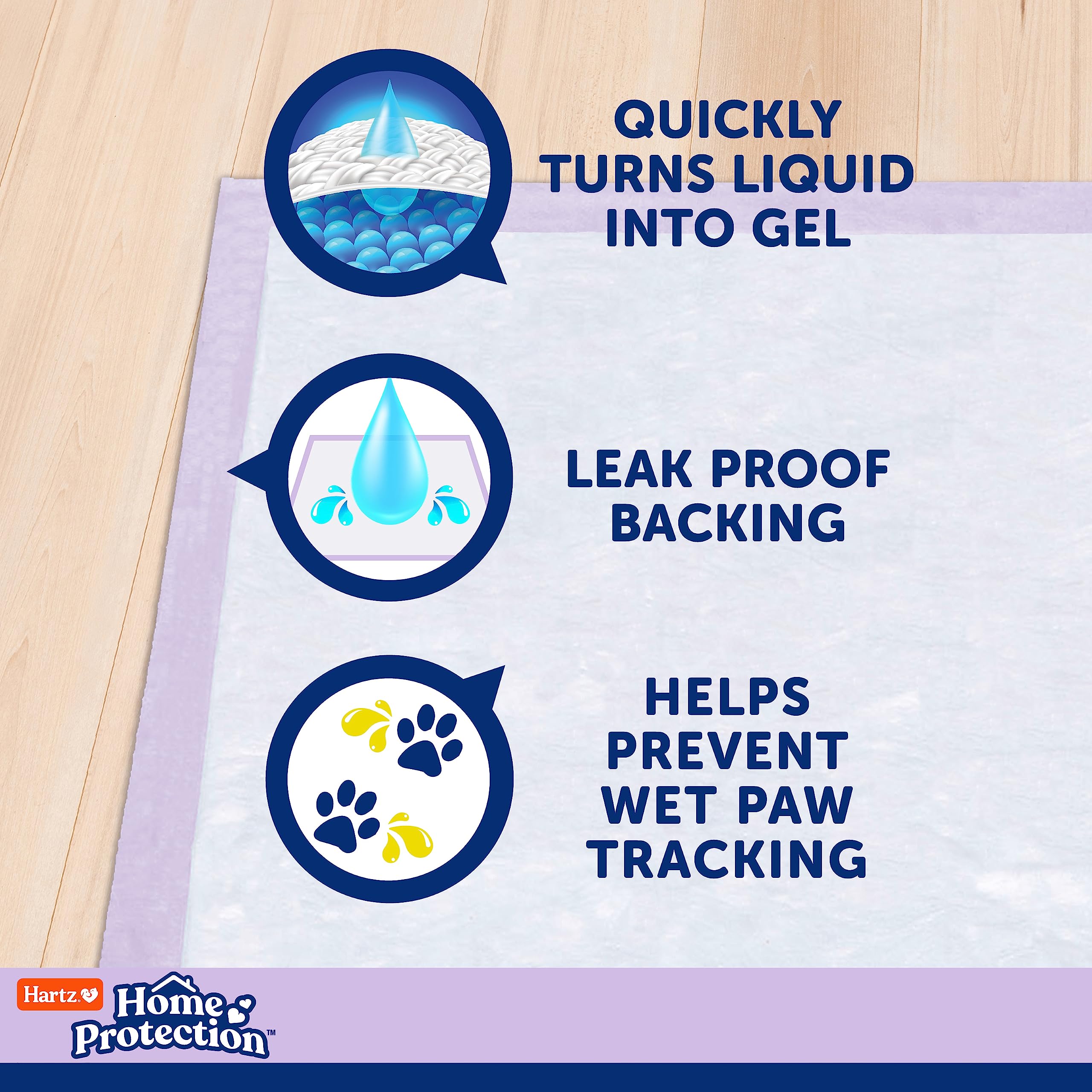 Hartz Home Protection Super Absorbent Odor Eliminating Lavender Scented No Leak Dog Pads, 50 count