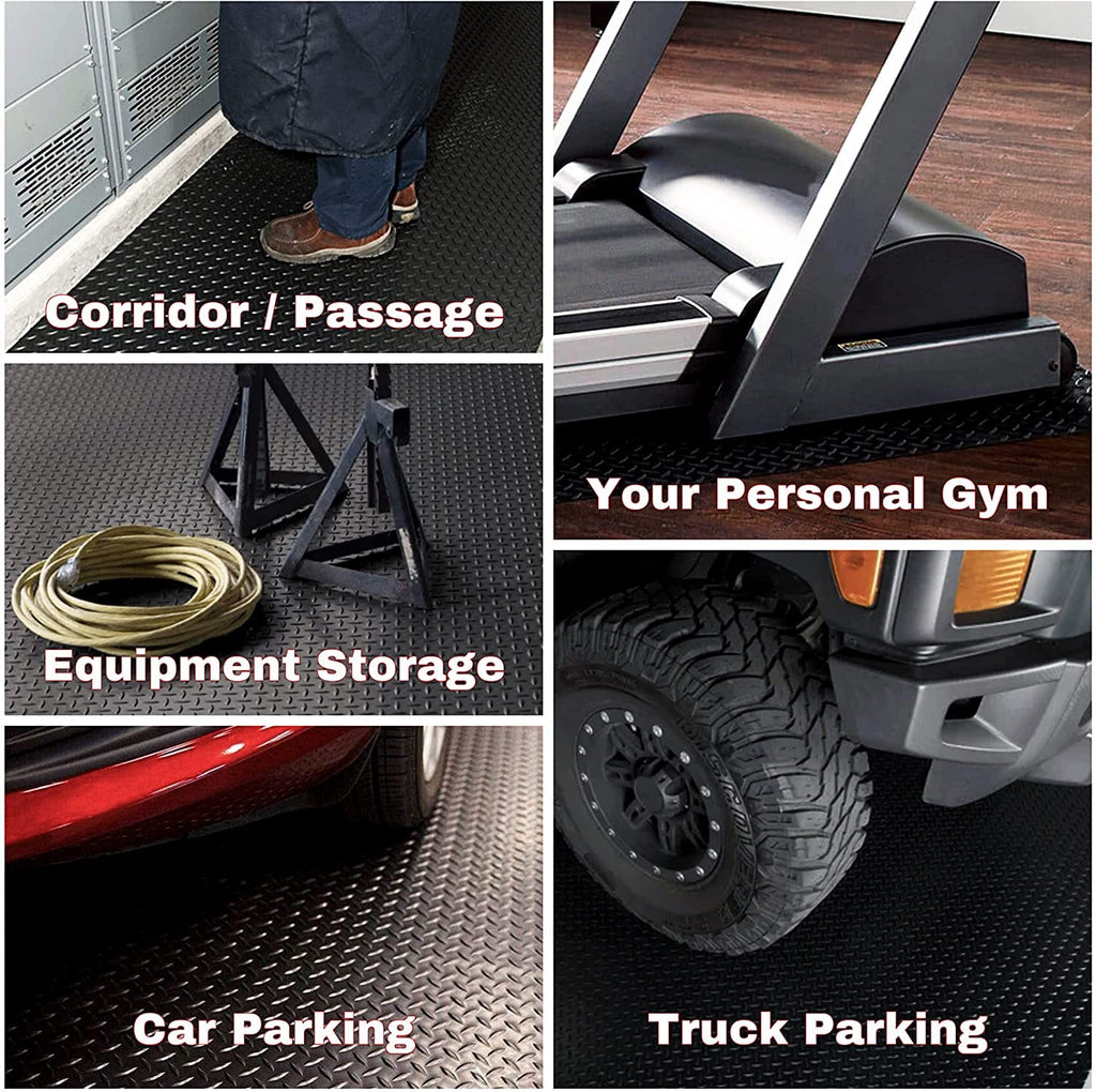 SEAL 4 x 6 FT Premium Garage Floor Mat, Solid 2.8mm Thick Lay-Flat Black Commercial Grade Heavy Duty Parking Mat for Golf Cart, Workbench, ATV, Water/Stain Resistant Runner (Embossed Diamond Plate)