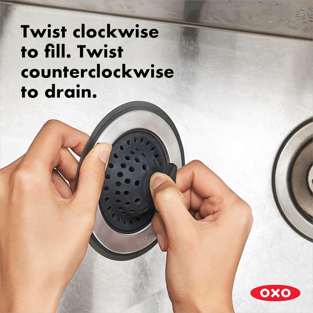 OXO Good Grips 2‑in‑1 Sink Strainer Stopper, Sink Drain Strainer for Kitchen