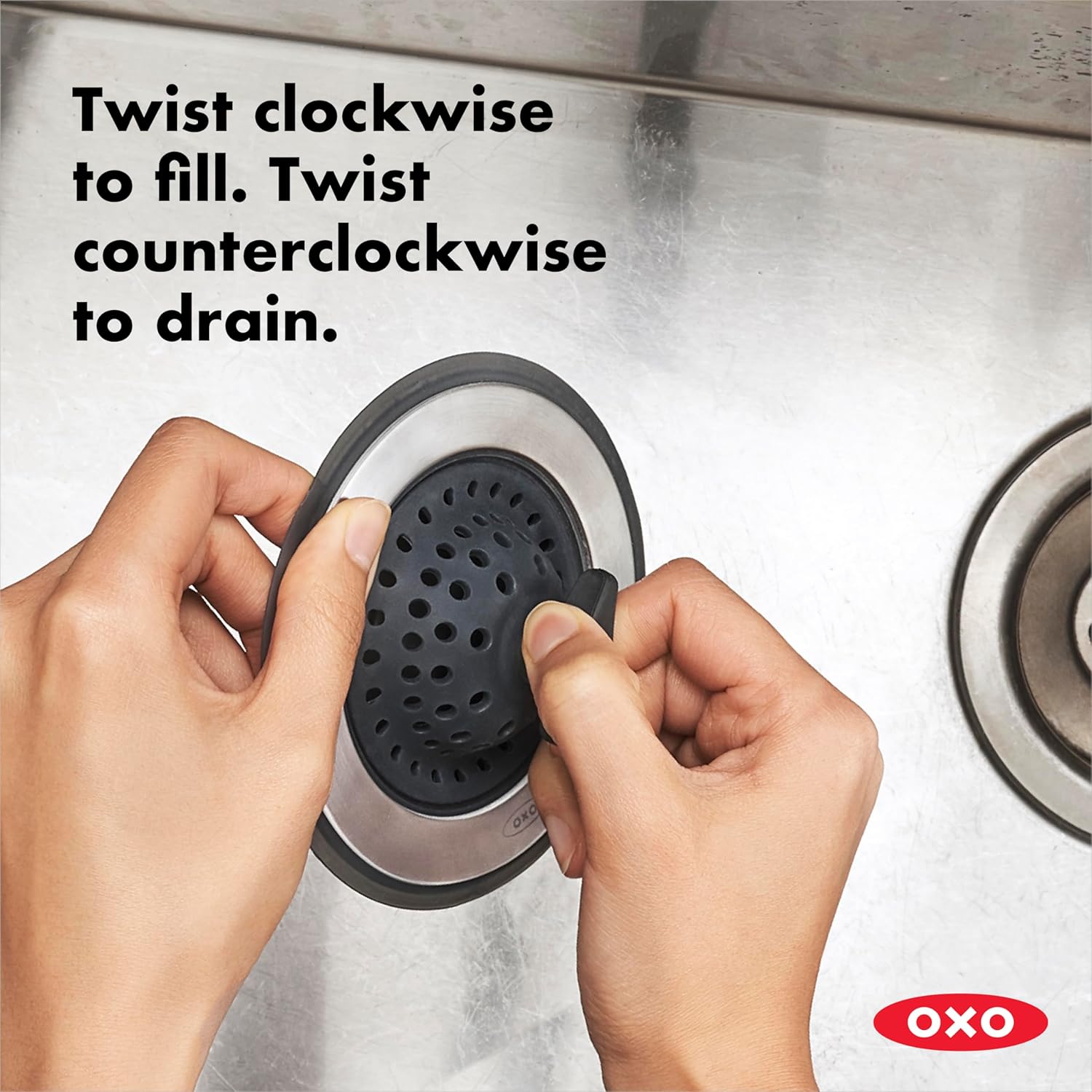 OXO Good Grips 2‑in‑1 Sink Strainer Stopper, Sink Drain Strainer for Kitchen