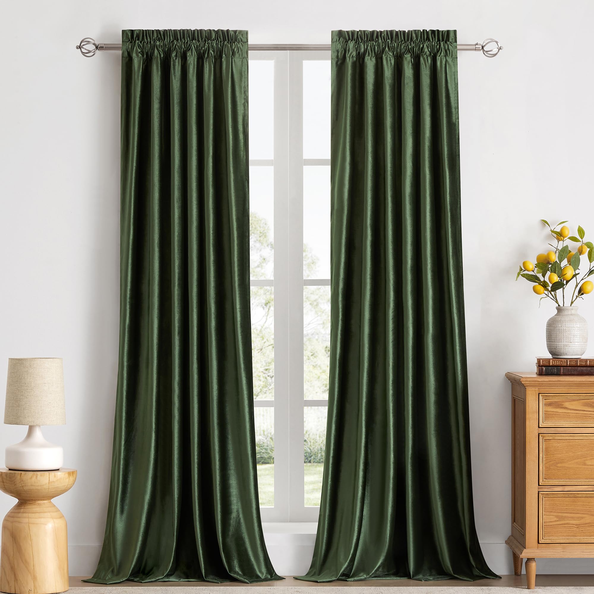 Champagne Beige Velvet Curtains 63 inches for Living Room Luxury Room Darkening Curtain Elegant Bedroom Thermal Insulated Modern Heavy Thick Soft Soundproof Rod Pocket Window Drapes Set of 2 Panels