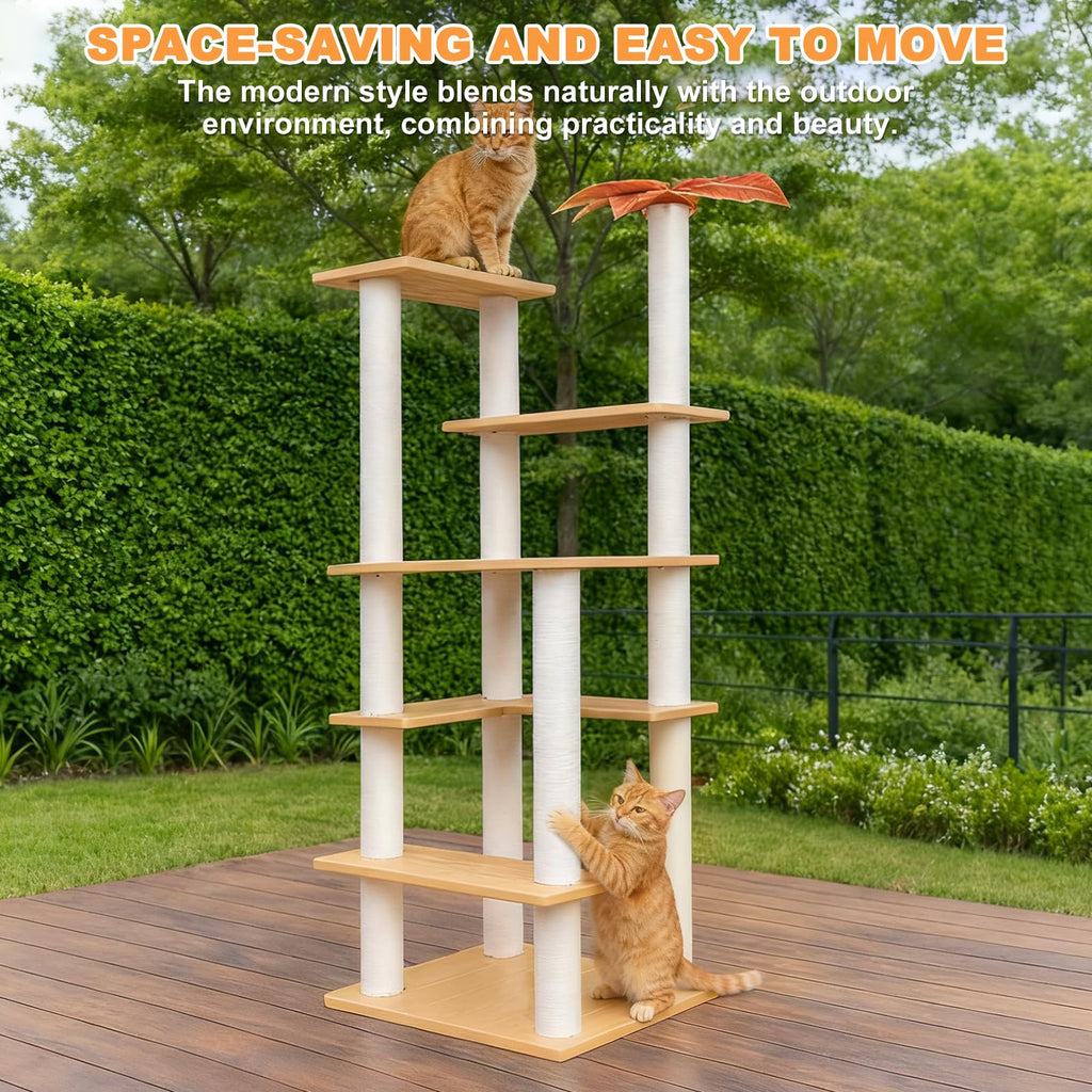 Tall Cat Tree for Outdoor and Indoor Cats, Weatherproof Large Outdoor Cat Tree Tower with Scratching Posts