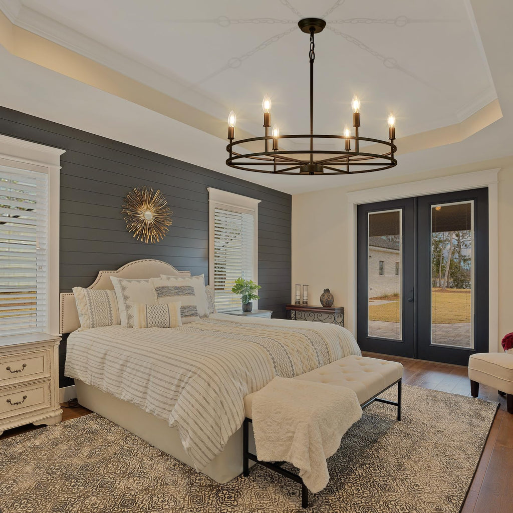 Black Chandelier 6-Light Dining Room Chandelier Kitchen Chandeliers Over Table Round Living Room Chandelier Light Fixture for Bedroom, Kitchen, Foyer