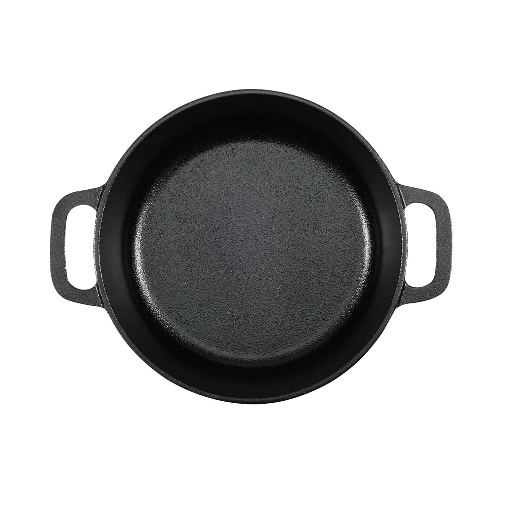 Amazon Basics Pre-Seasoned Cast Iron Mini Dutch Oven Pot with Lid and Dual Handles, Oven Safe, 2-Quart, Round, Black