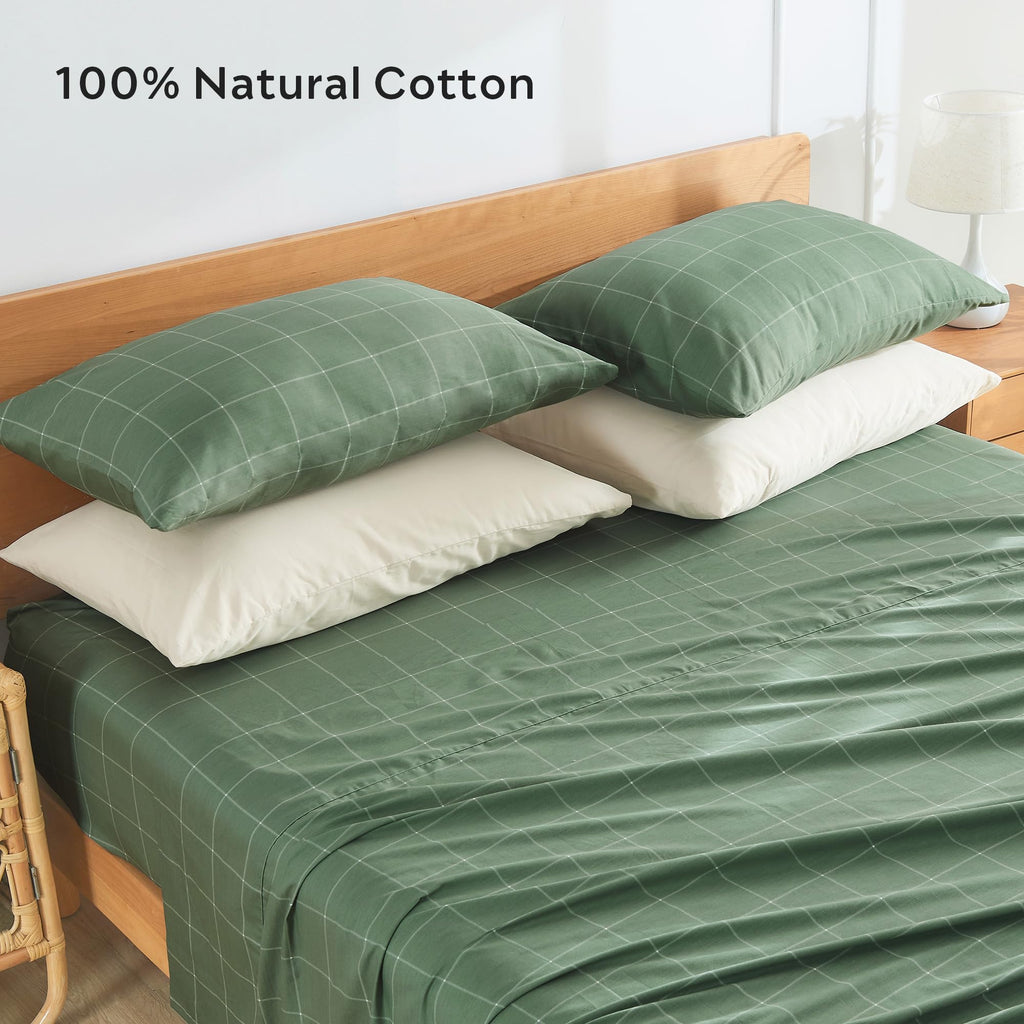JELLYMONI Cotton Striped Pillowcases Set of 2, Sage Green, Standard | Soft breathable feel, Envelope closure, 400TC cotton, Machine washable, Gentle on skin