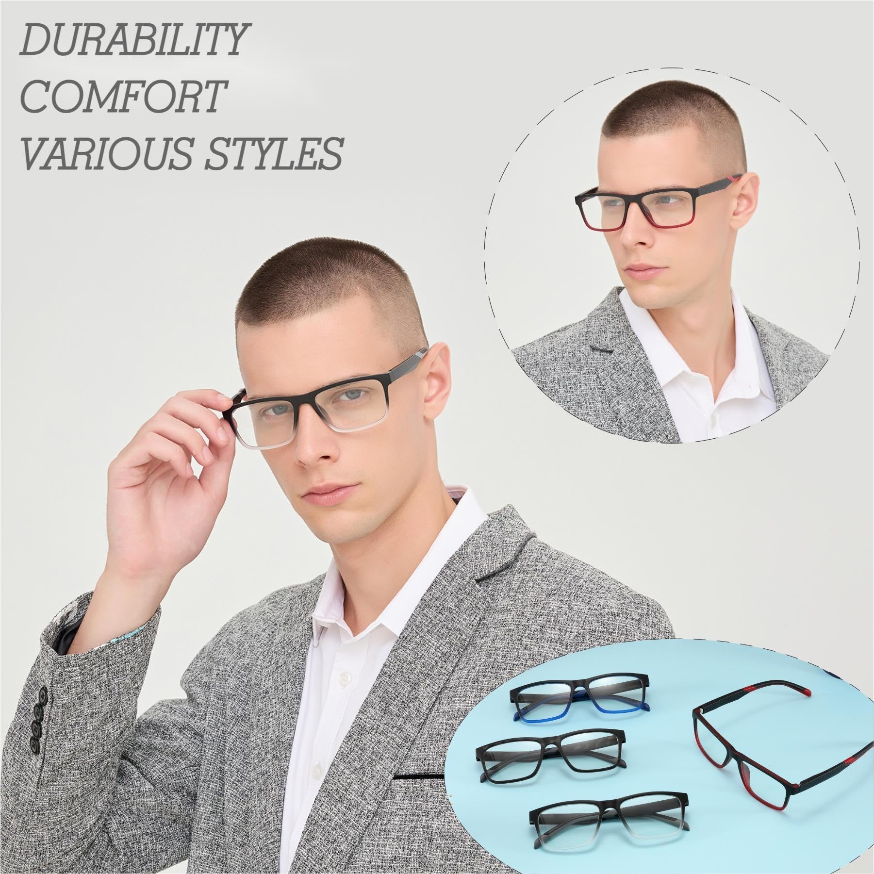 acavefox 4 Pack Reading Glasses 1.0 Men Reader Computer Blue Light Blocking | Fashion Comfortable Eyeglasses with Spring Hinge, Accurate 1.0 Magnification, Anti UV, Lightweight and Sturdy