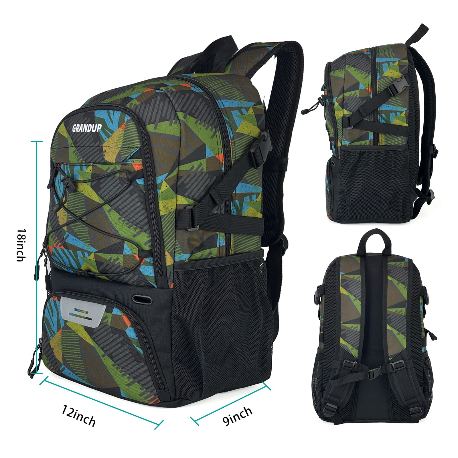 GRANDUP Basketball backpack with ball and shoes compartment Fit Volleyball, soccer, Swim, Gym, Travel, and School, large capacity sports training equipment bags