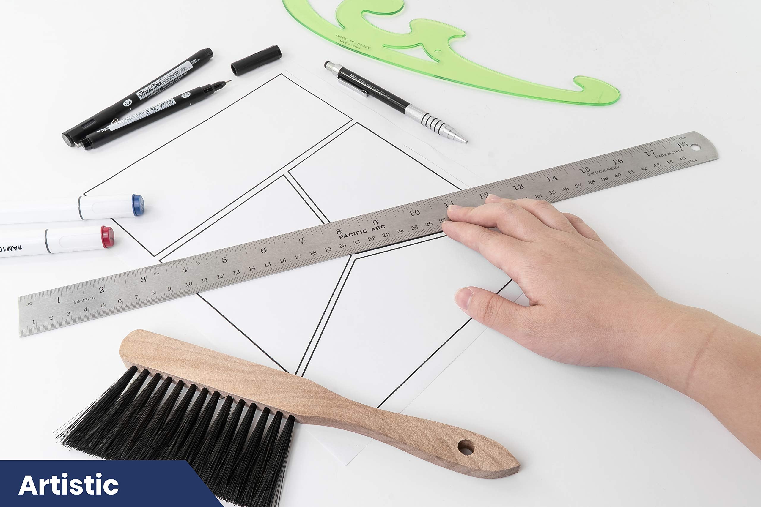 2 Pack Pacific Arc 12 Inch Stainless Steel Ruler with Inch/Metric Conversion Table