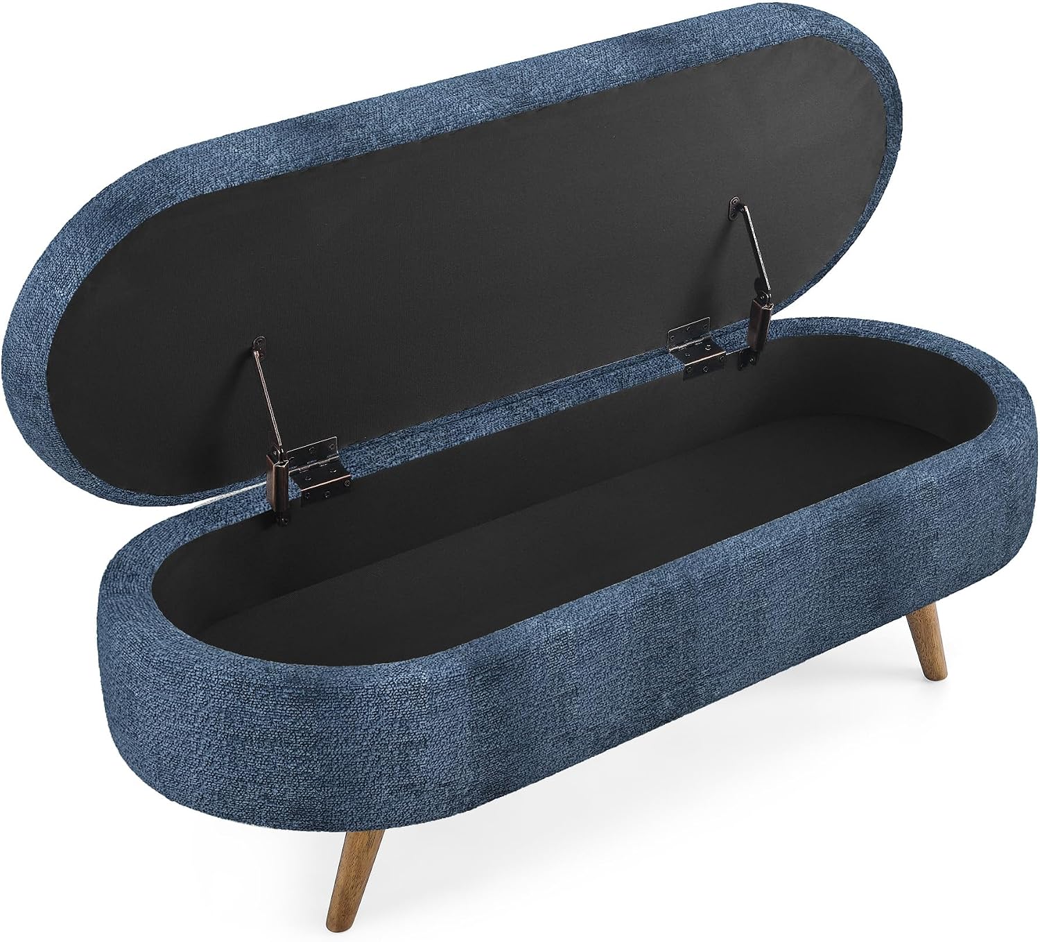 ECLYL Oval Storage Bench 43.5" Linen Fabric Upholstered Entryway Bench with Solid Wood Legs Ottoman Bench Indoor Bench for Living Room/Bedroom/End of Bed/Entryway (Blue)