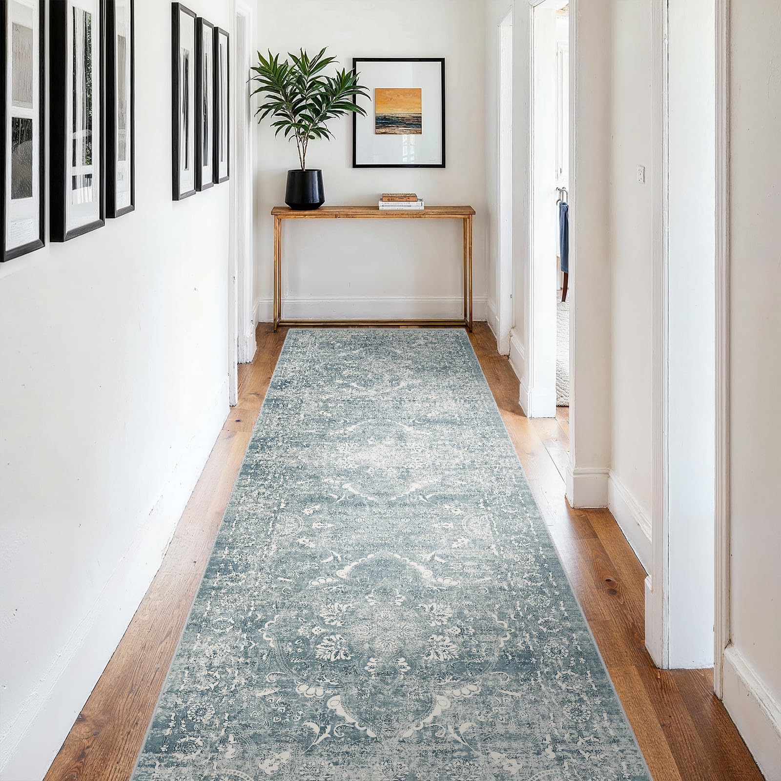 2x5 Washable Kitchen Runner Rug - Soft Low Pile Floral Animal Cat Print Rugs with Non-Slip Backing Waterproof Stain-Resistant Indoor Carpet for Hallway Entryway Bathroom Bedroom (Black)