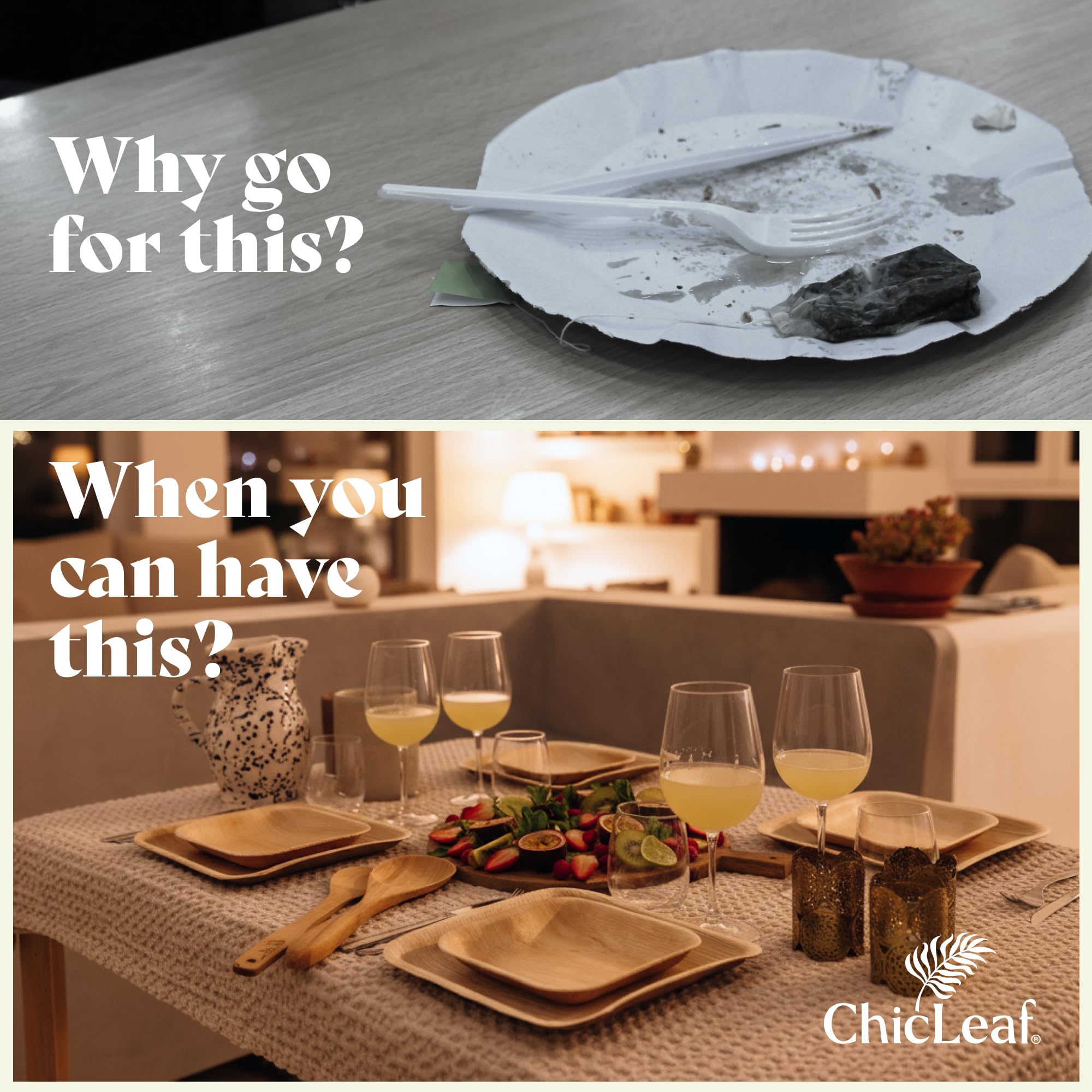 Chic Leaf Palm Leaf Plates - 4 in, 50 Pack, Compostable | Heavy-duty bamboo-style small plates - Use for appetizers & desserts at weddings, parties & picnics