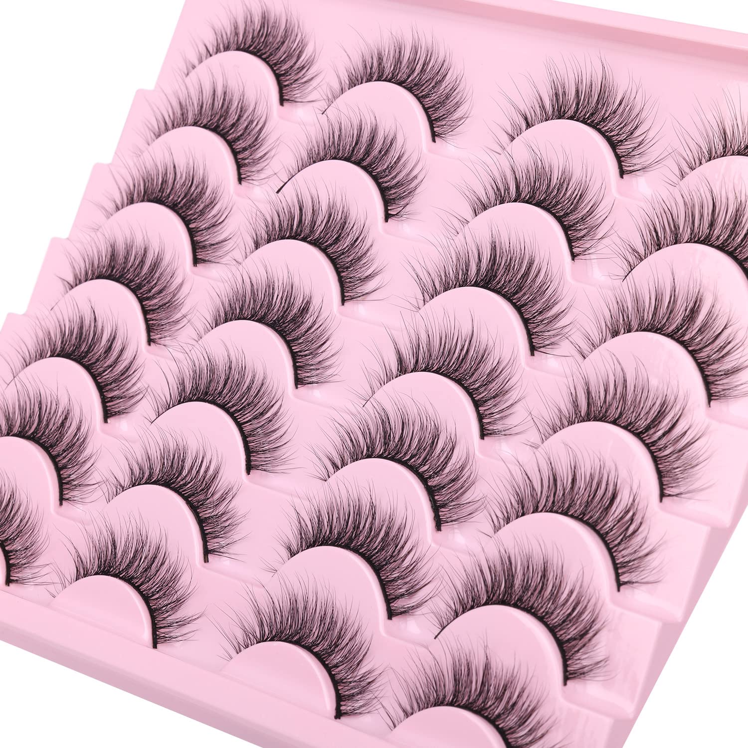 False Lashes Natural Look Wispy Eyelashes Manga Korean Spiky 16mm Short Faux Mink Eyelashes Cat Eye Natural Fake Eyelashes Strip Lashes Pack 14 Pairs