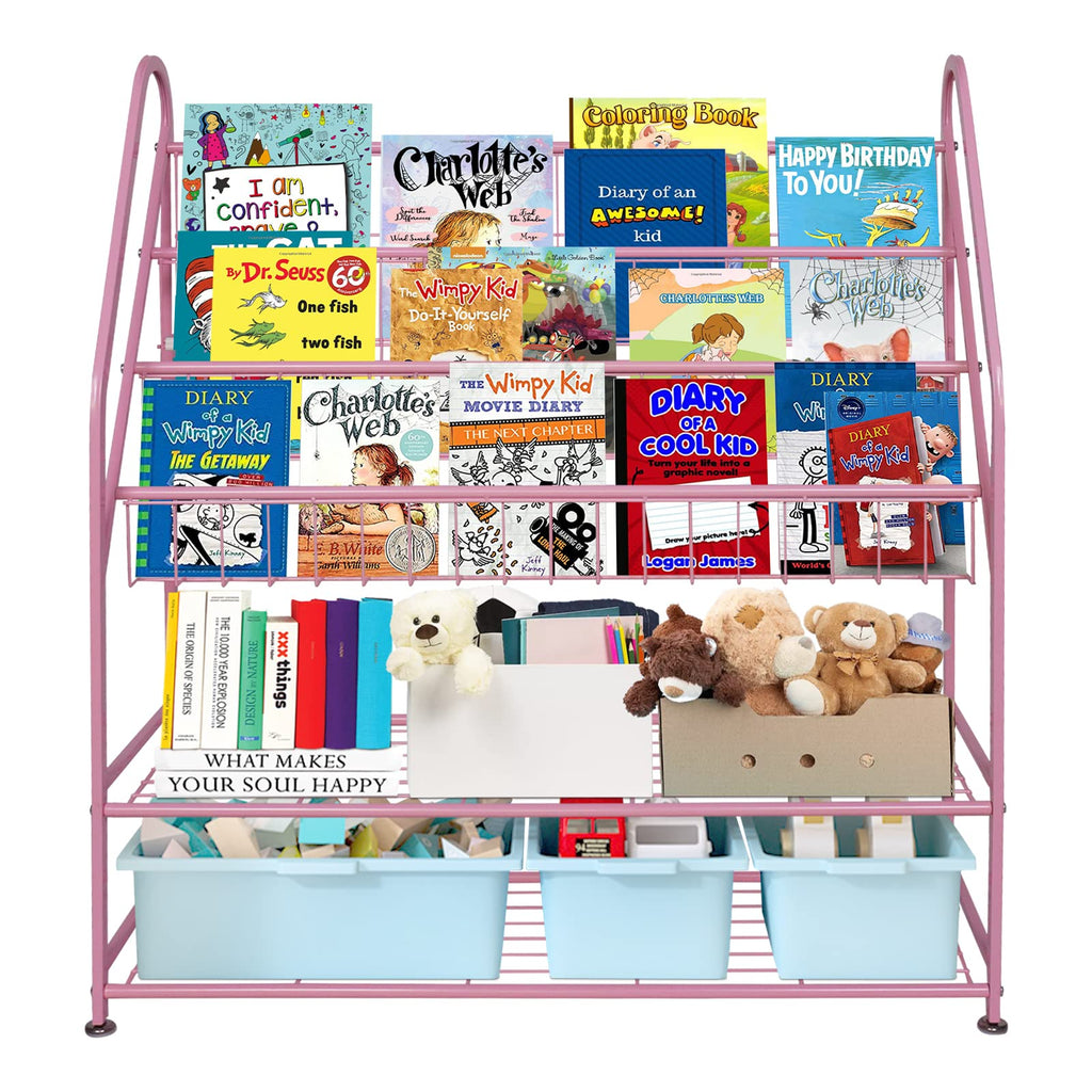 aboxoo Metal Kids Bookshelf Black Large Freestanding for Children Room 32 in Toy Organizer Large Stable Bookcase Bookstore Library Book Unit Storage Kids Bed Living Room