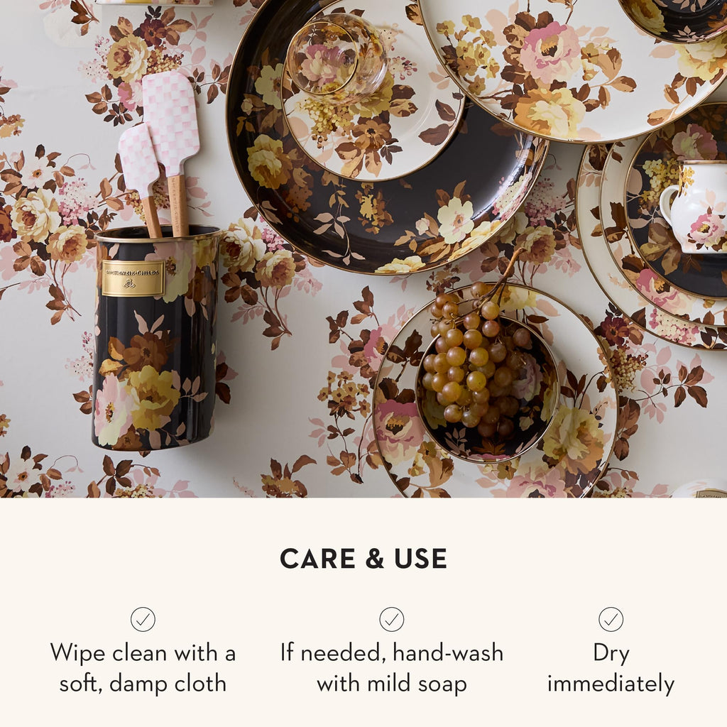 MACKENZIE-CHILDS Enamel Utensil Holder, Stylish Kitchen Countertop Organizer, Wild Rose Brown
