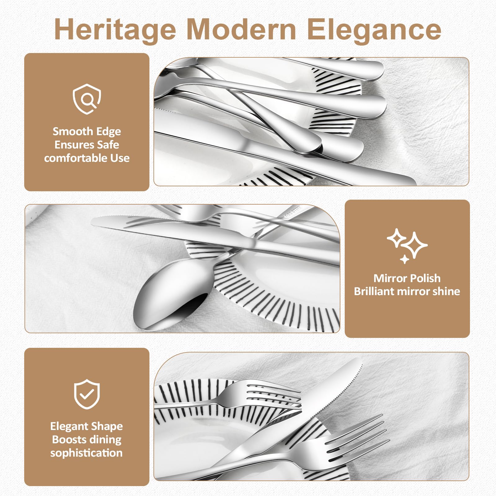 Silverware Set 20 Piece Stainless Steel Flatware Set Silverware Utensils for 4 People Includes Forks Knives Spoons & Salad Forks Dishwasher Safe Durable Tableware for Home Restaurant or Outdoor Use