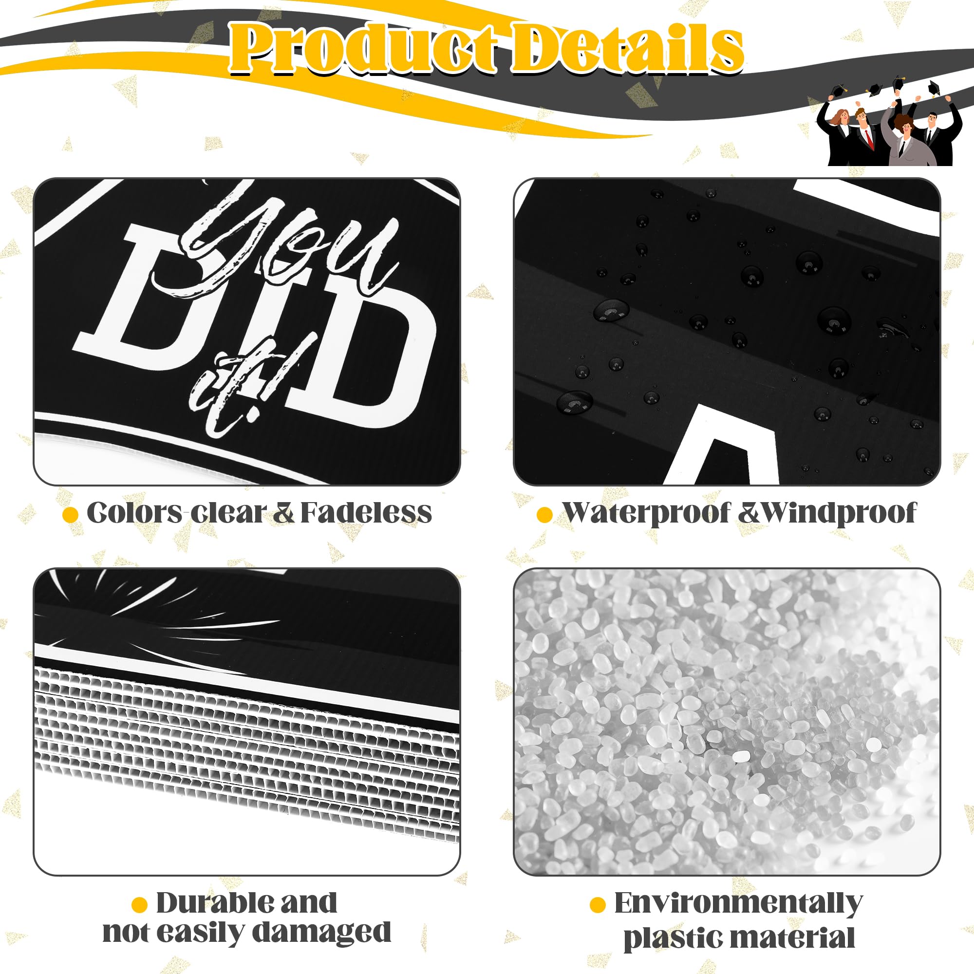 HOVACY 20 PCS Black Gold Graduation Yard Signs Class of 2026 | Black Gold 20 PCS, 40 Stakes, 11.57 x 16.14 in, Corrugated Plastic, Waterproof, Congrats Grad Sign, Graduation Sign