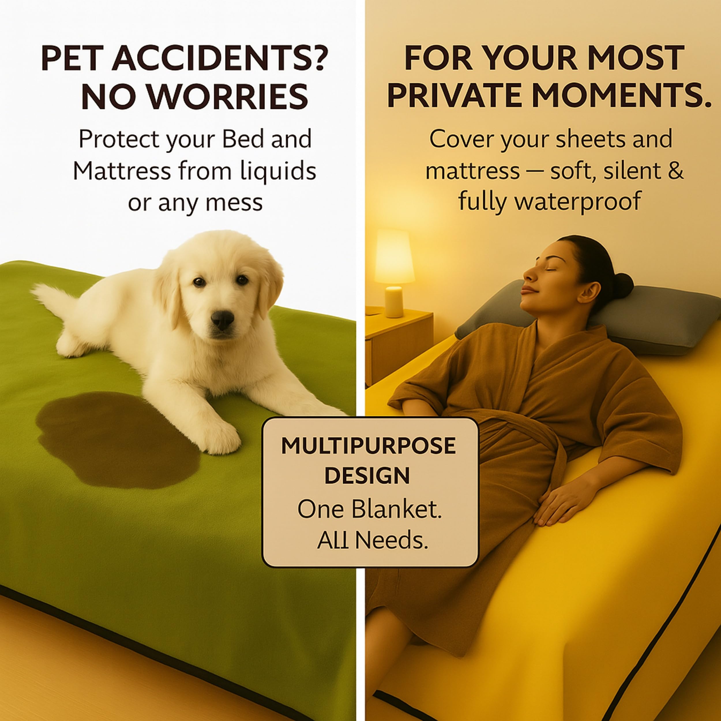 Waterproof Blanket for Bed & Couch Protection, Reddish/Green, 80"x90" | High-Density Heavy-Duty Material – Ultra-Soft & Durable Soft Fleece, Leakproof, Reversible, Silent No-Crinkle Design