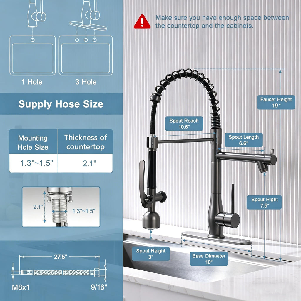 GIMILI Black and Gold Kitchen Faucet with Pull Down Sprayer Single Handle High Pressure Kitchen Sink Faucet Commercial Double-Headed Stainless Steel Kitchen Faucets
