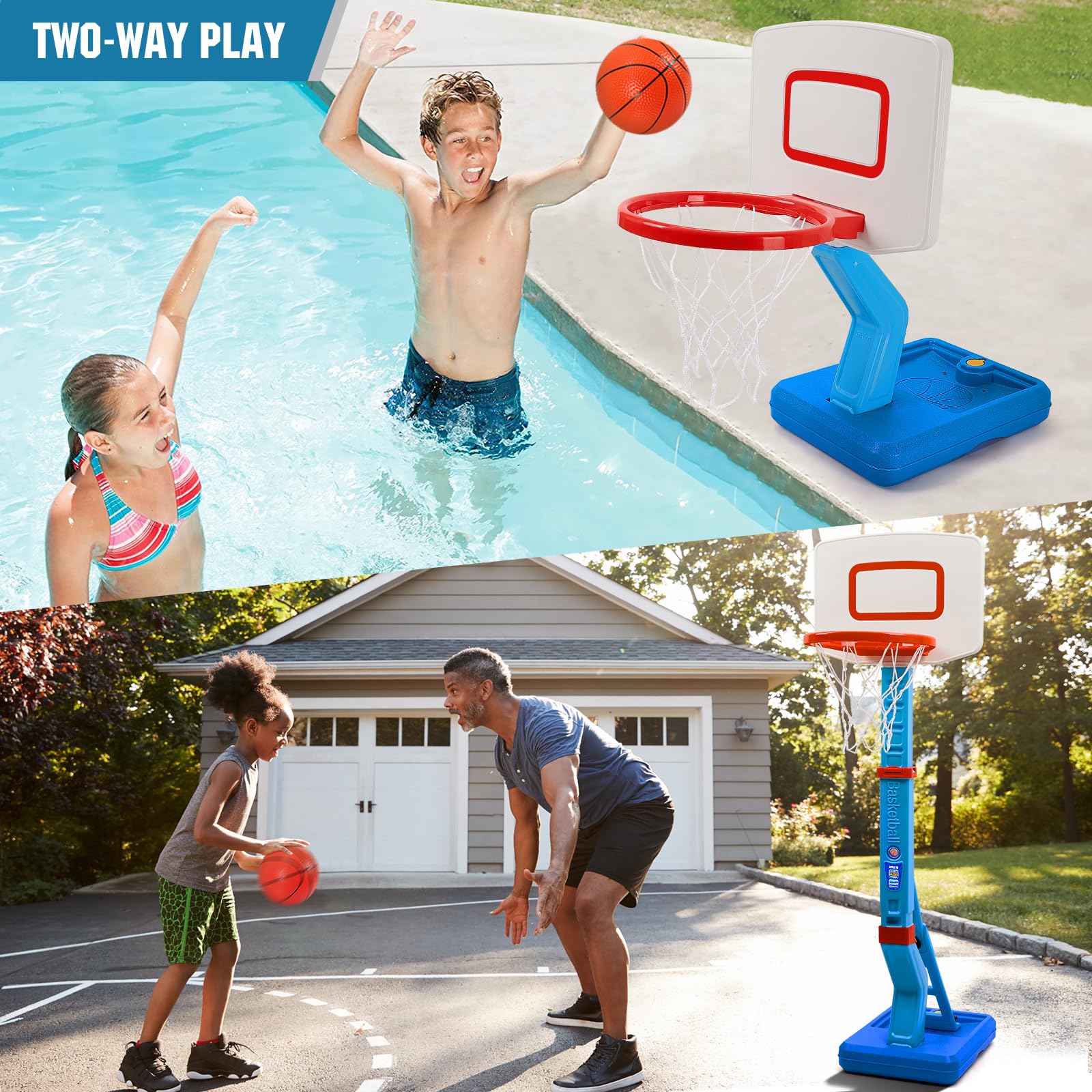 SUPER JOY Toddler Basketball Hoop - Height Adjustable Kids Basketball Hoops for Indoor & Outdoor Play - Portable Mini Basketball Goal for Poolside- Game Sport Toys for Boys & Girls Age 1 2 3 4 5