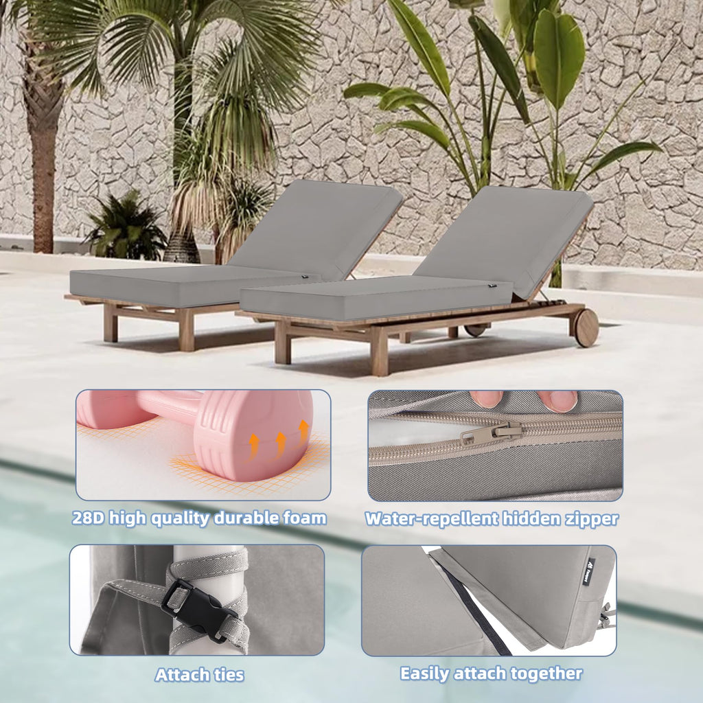 Favoyard Chaise Lounge Cushions Outdoor 72 x 21 x3 Inch Waterproof & 3-Year Fade Resistant Outdoor Lounge Chair Cushions with Removable Cover, Ties and Hidden Zipper for Patio Pool Lounge Chairs