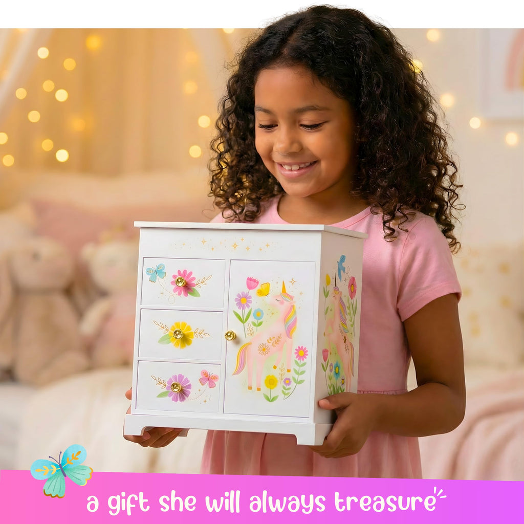Giggle & Honey® Unicorn Musical Jewelry Box for Girls Unicorn Toys for Girls Age 4-6 Kids Jewelry Box with Drawers